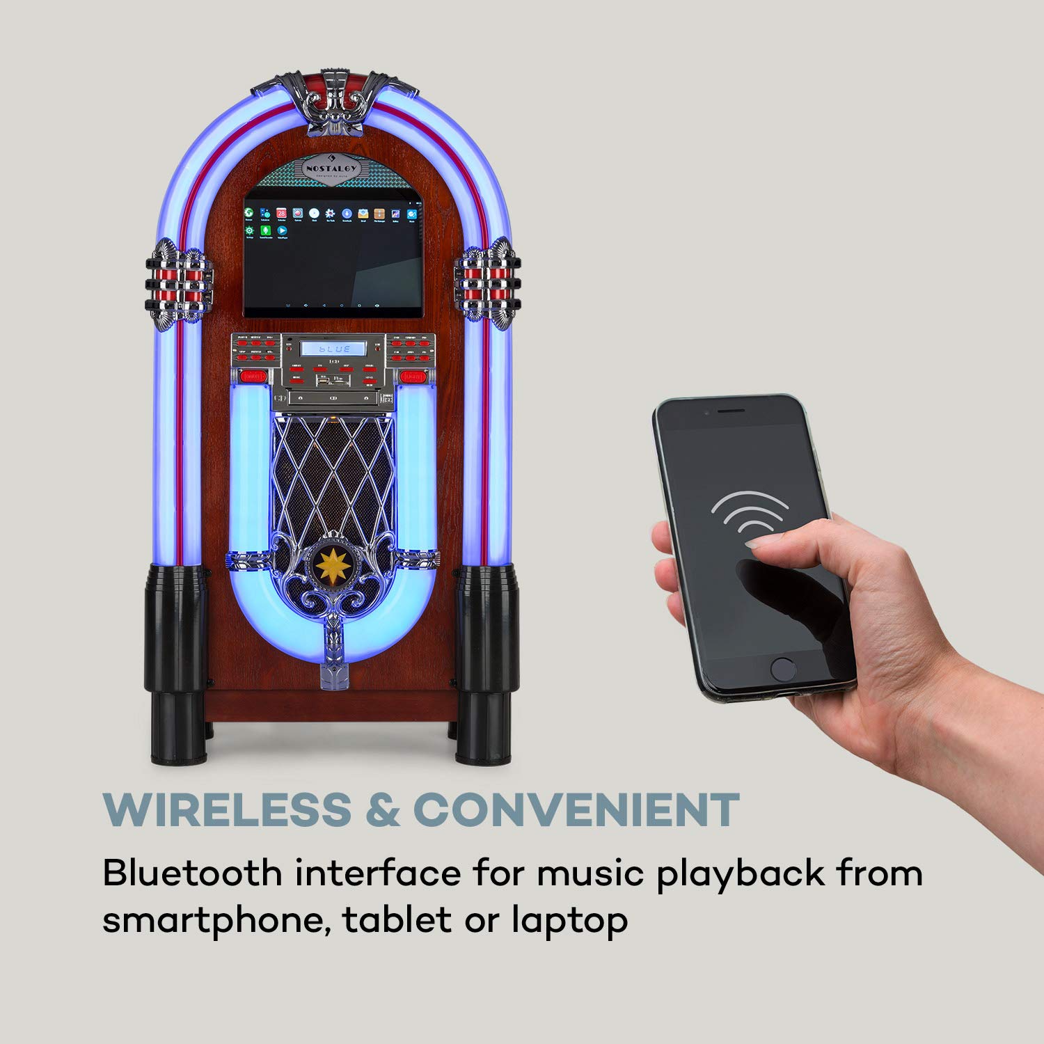 auna Graceland Touch Jukebox, BT function, CD player, 12" touch control WLAN interface, LED