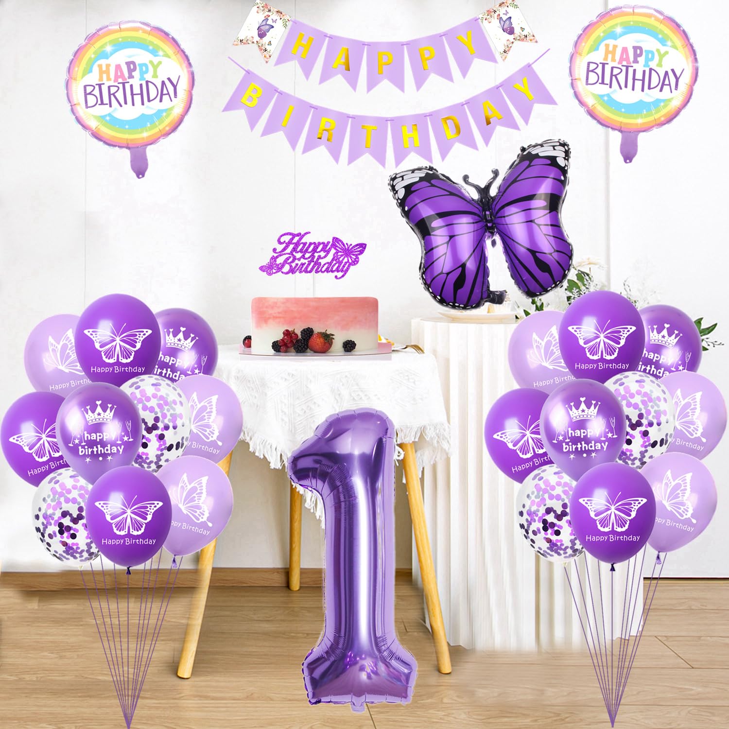Set Van 6 Jaar - Nummer Folieballon, Blauw, Paars, Verjaardag Decoratie, Vlinder, Bloemenmotief, Kinderen, Feestdecoratie, Nummer 6 Ballonnen Voor Meisjes en Jongens
