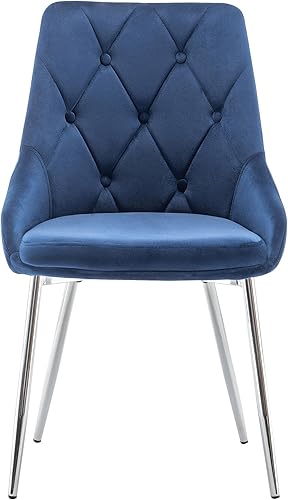 Miniatura 4 de Porthos Home Tam - Juego de 2 sillas de comedor tapizadas en terciopelo suave y mechones clásicos con botones, patas cromadas plateadas resistentes