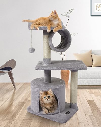 Miniatura 2 de FISH&NAP US01M - Lindo árbol para gatos de interior, torre de gato, condominio de sisal, postes rascadores con plataforma de salto y anillo para