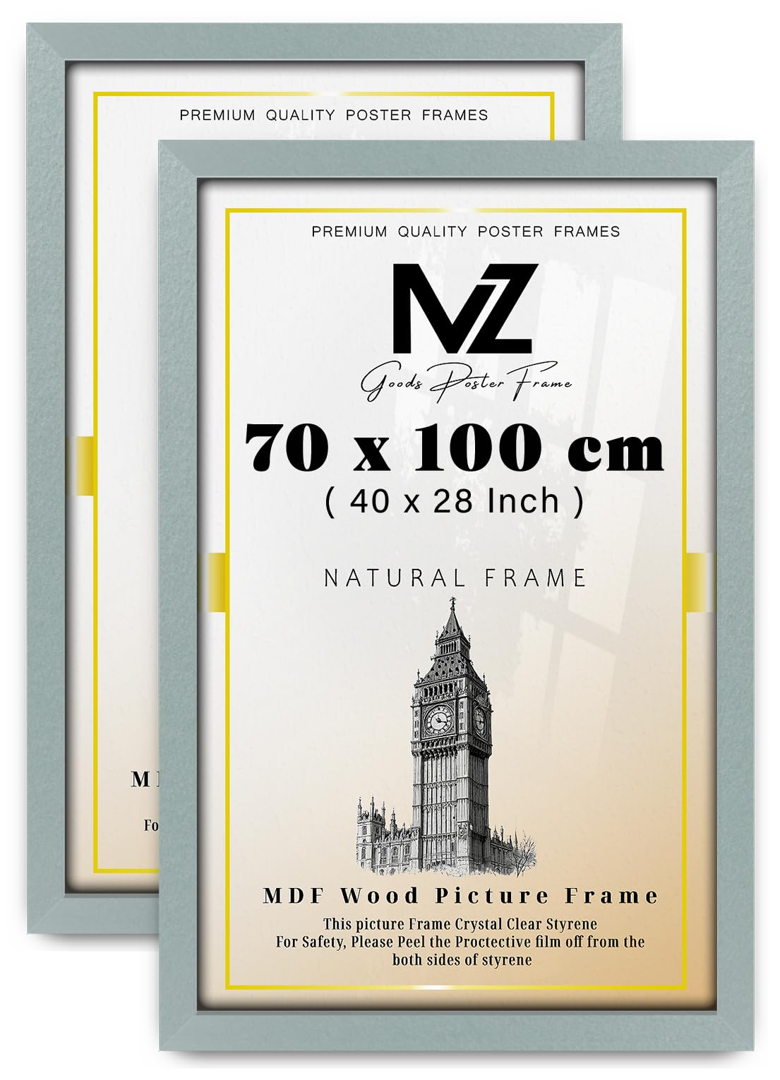 MZ GOODS pack of 2 MDF Picture Frame (70 x 100 CM) 40X28 Inch for Photography, Graduation Pictures & Wall Art, Premium MDF Finish, Secure Hanging Hooks [ Silver ]