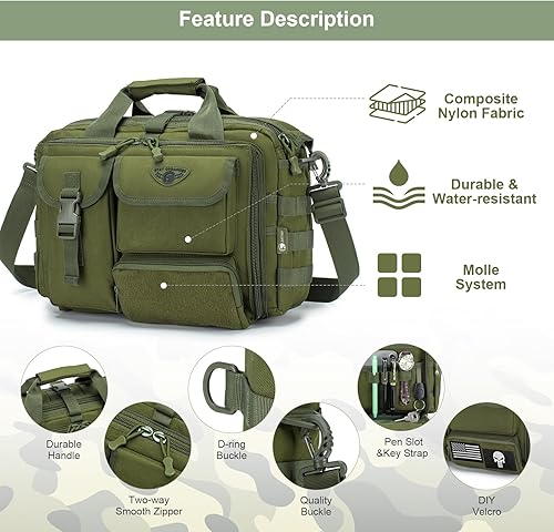 Miniatura 4 de Bolsa de mensajero táctica de Stypos para hombre, maletín militar para laptop de 14 pulgadas/15.6 pulgadas/17.3 pulgadas, bolsa de hombro para