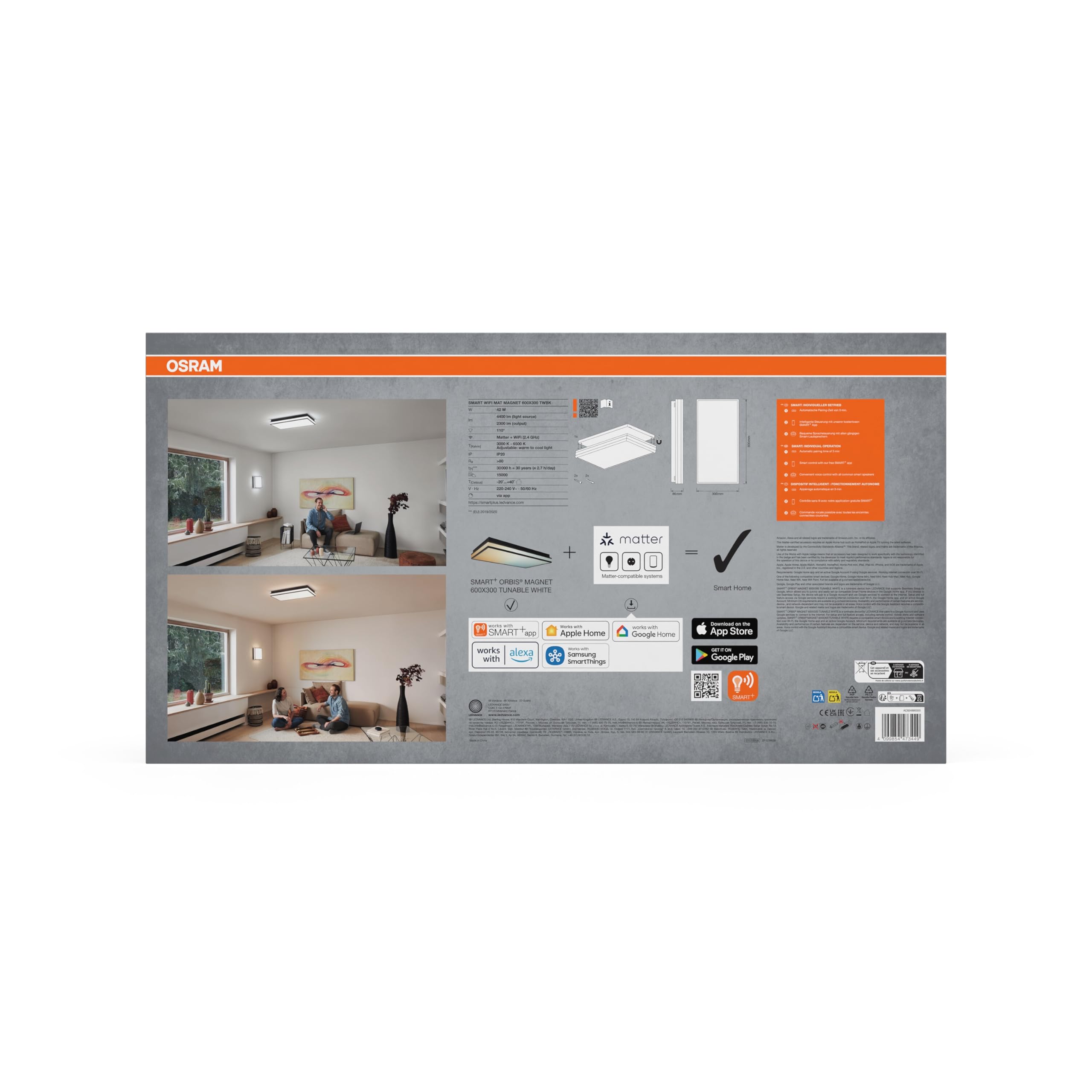 OSRAM LUCE DA SOFFITTO LED SMART+ Matter MAGNET 600x300mm TW | SMART+ MATTER Magnet, Indoor Wall Lighting, Black, dia, 30000 h, confezione da 1