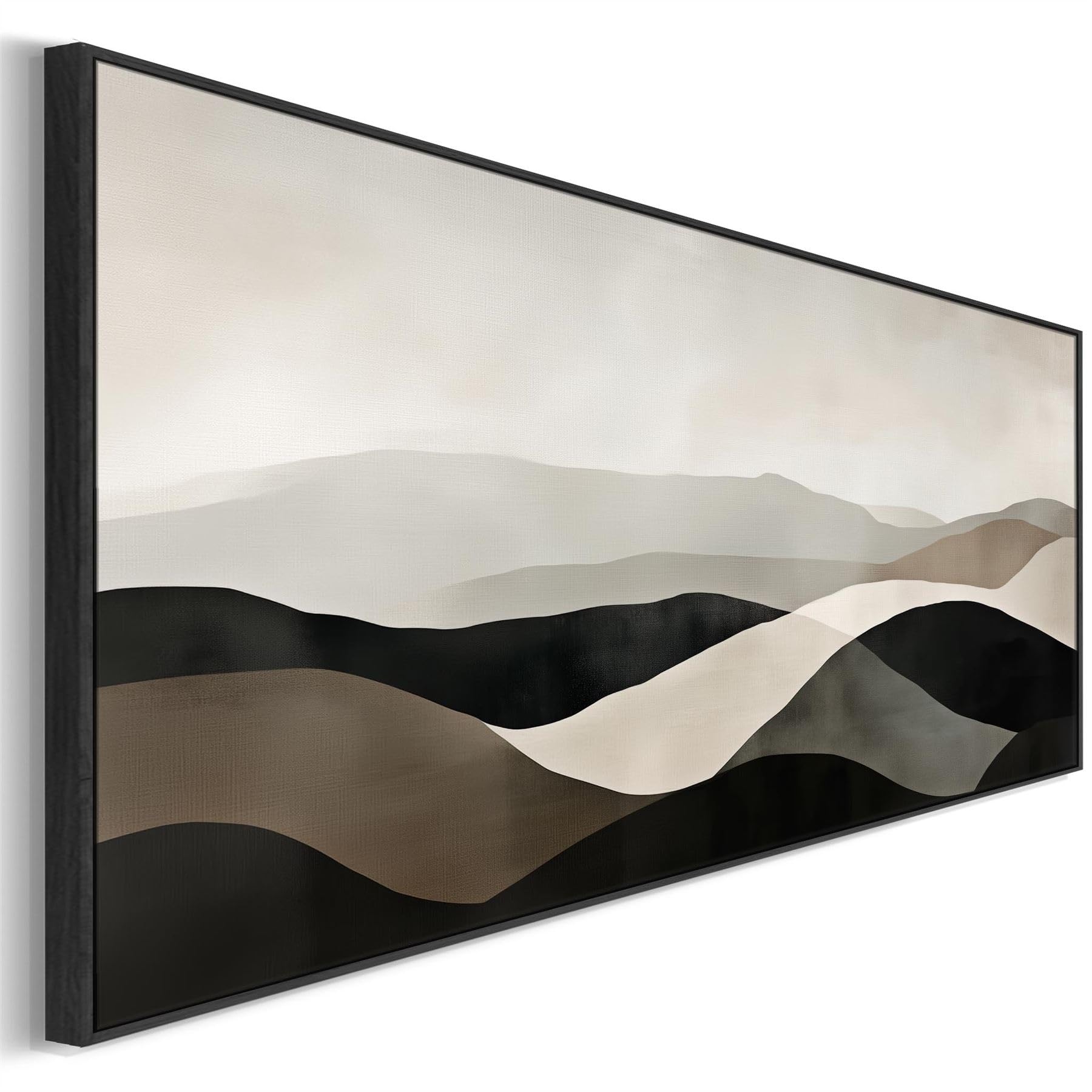 Wallfillers Green Sage Framed Horizontal Wall Art Panoramic Landscape - Rolling Hills (100 x 37cm)