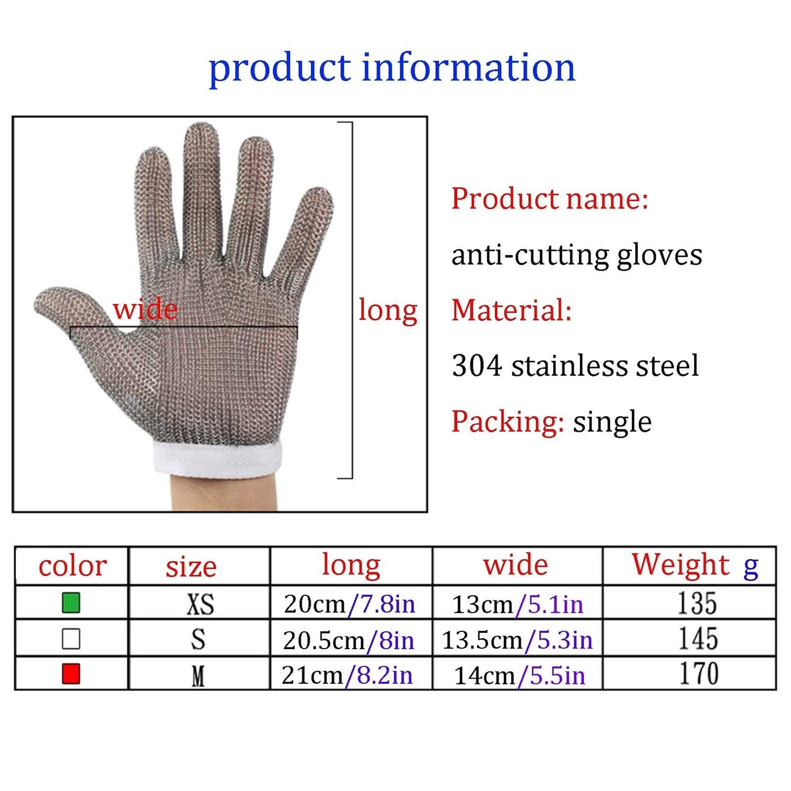 Guantes Anticorte Guantes de Trabajo de Seguridad Protectores de Nivel 5, Guantes Antideslizantes de Alambre de Acero Resistentes al Desgaste, Universal para Manos Izquierdo y Derecho, XS, S, M