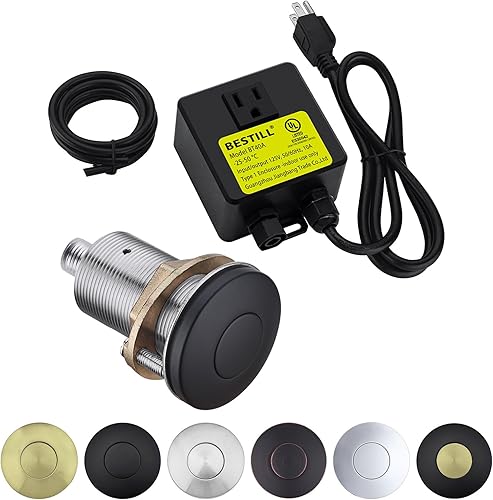 BESTILL Kit de interruptor de aire de eliminación de basura, botón de acero inoxidable negro mate, listado UL, interruptor de encendidoapagado