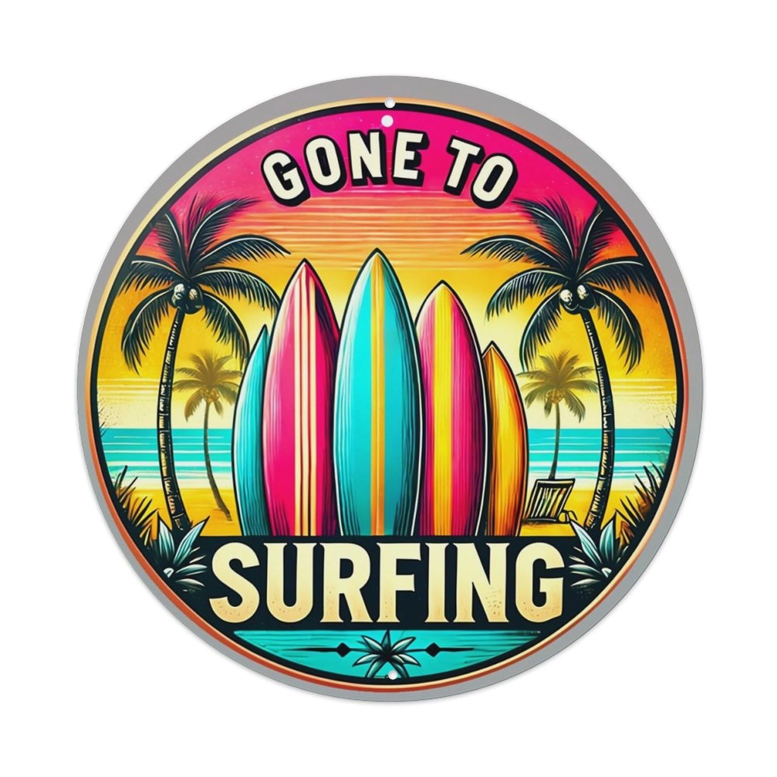 Gone To Surfing Beach Scene Tin Sign Metal Poster Vintage Metal Signs for Home Man Cave Bar Cafe Kitchen laundry room Wall Decorations 8x8 inches