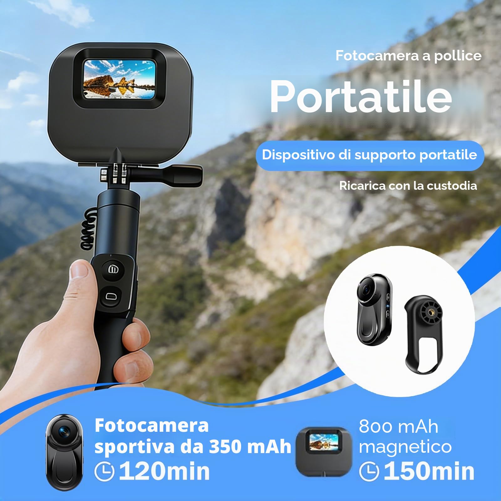 Mini Action Cam 1080P, Action Camera, fotocamera portatile con clip girevole a 360° e clip magnetica, mini K-Amera, piccola telecamera per il corpo, telecamera di sorveglianza per viaggi