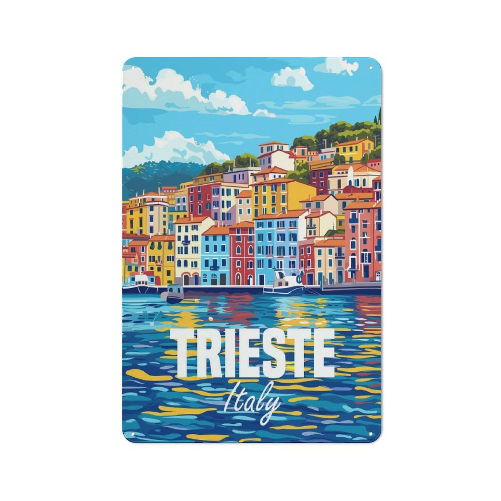 Junmoney Trieste Italy Cafe Style Metal Wall Decor 30X20cm, Vintage Metal Sign For Takeaway, Bar, Kitchen Or Counter Area