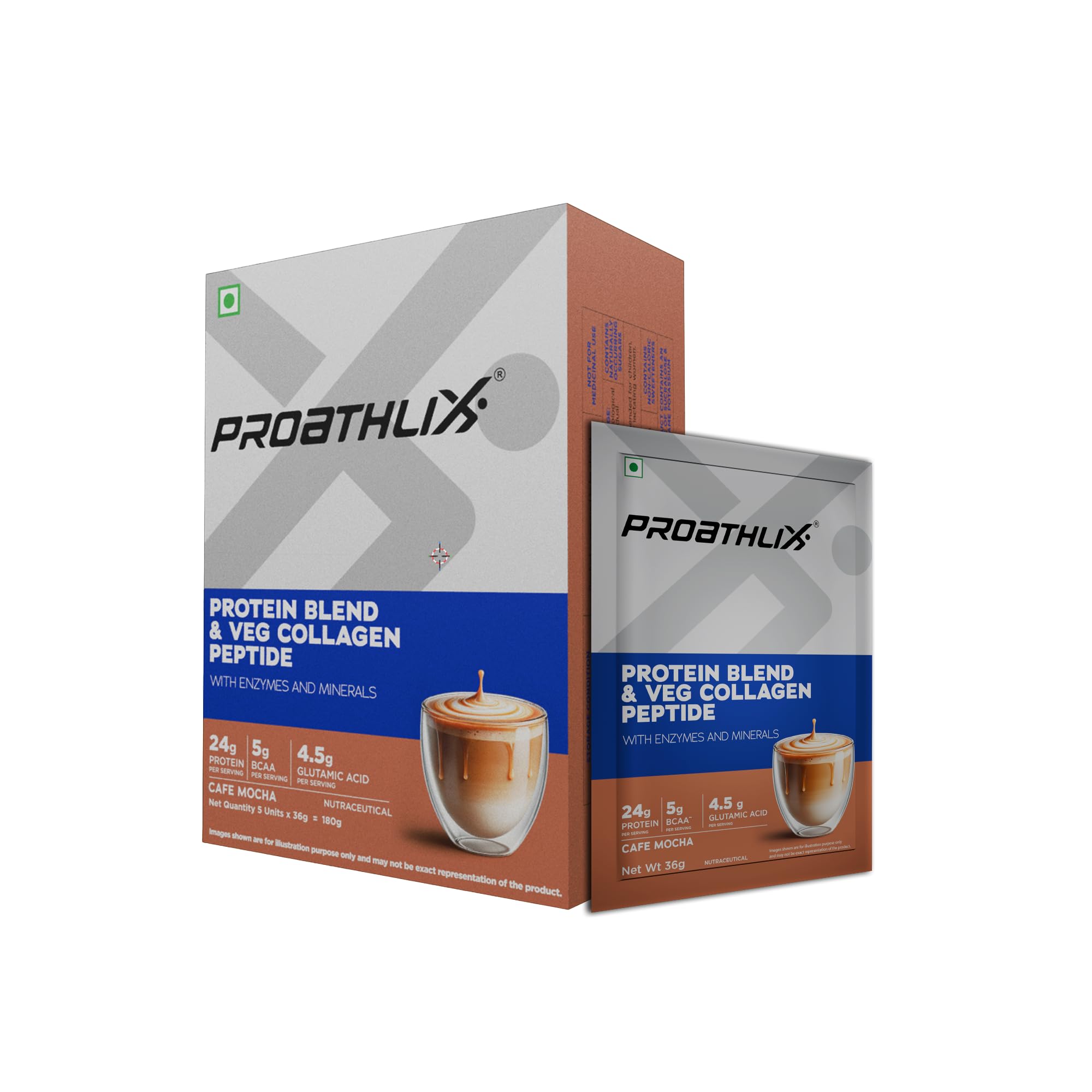 Proathlix Protein Blend & Veg Collagen Peptide with Enzymes for better Absorption and Minerals (Pack of 5, Swiss Chocolate) | 24g Protein, 5g BCAA, 4.5g Glutamic Acid | Muscle Support & Recovery — Amazon image 9