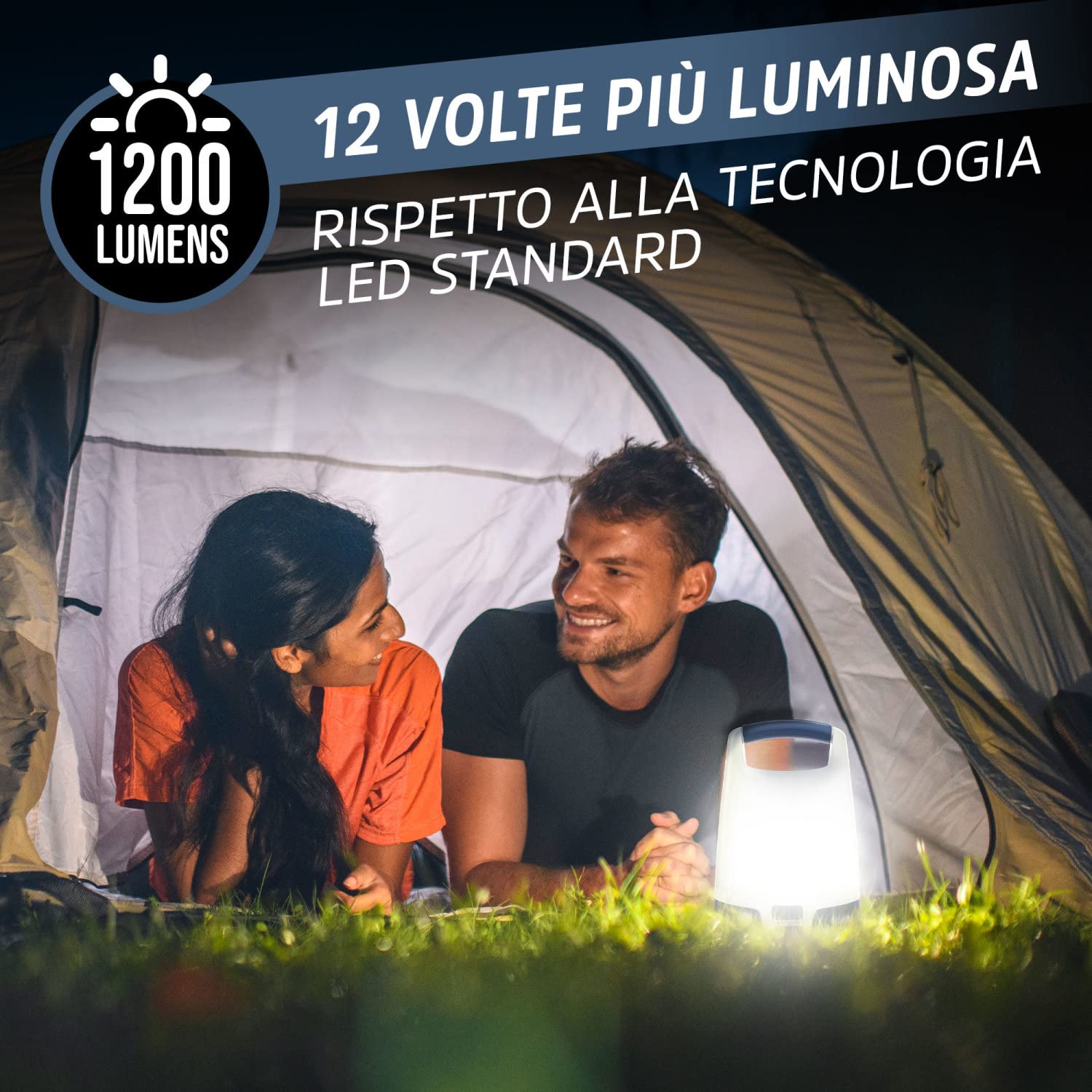 Energizer Lanterna Smart Ricaricabile, 1200 lumen, resistente all'acqua IPX4, lanterna da campeggio con illuminazione a 360 gradi, cavo di ricarica incluso
