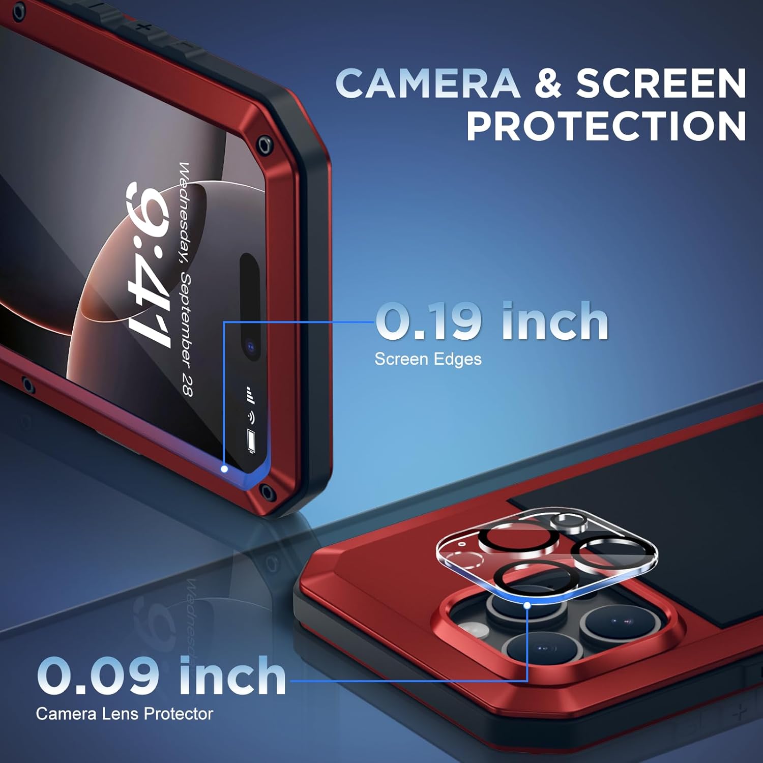 Beasyjoy for iPhone 16 Pro Metal Case, Heavy Duty Rugged Case with Built-in Screen Protector & Camera Protector, Military Grade Shockproof Full Body Protective Case for iPhone 16 Pro 6.3 Inch, Red