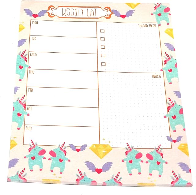 Sixstore A4 Cute Unicorn Layout Weekly Planner Pad Week Planner Diary, Weekly Desk Planner Menu Planner Pad Schedule Planner