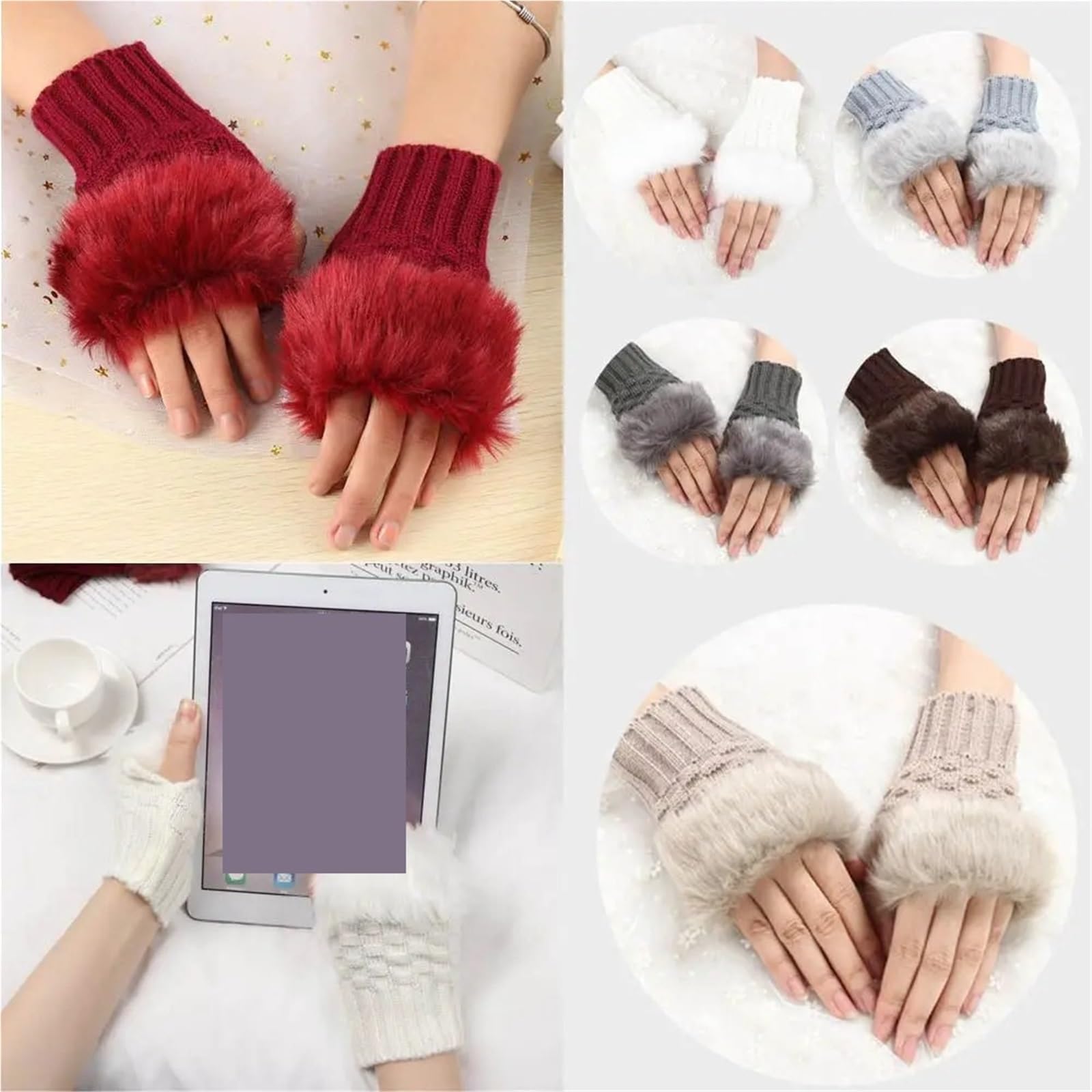 2 pares de guantes suaves sin dedos, for mujeres y niñas, cálidos invierno Para Correr, Ciclismo, Conducir