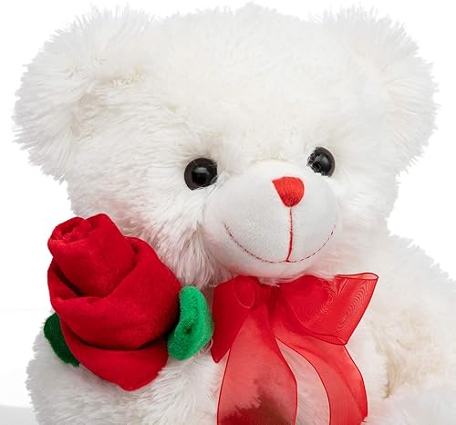 Miniatura 6 de HollyHOME Oso de peluche de oso de rosas con lazo rojo suave juguete de peluche regalo de 12 pulgadas blanco