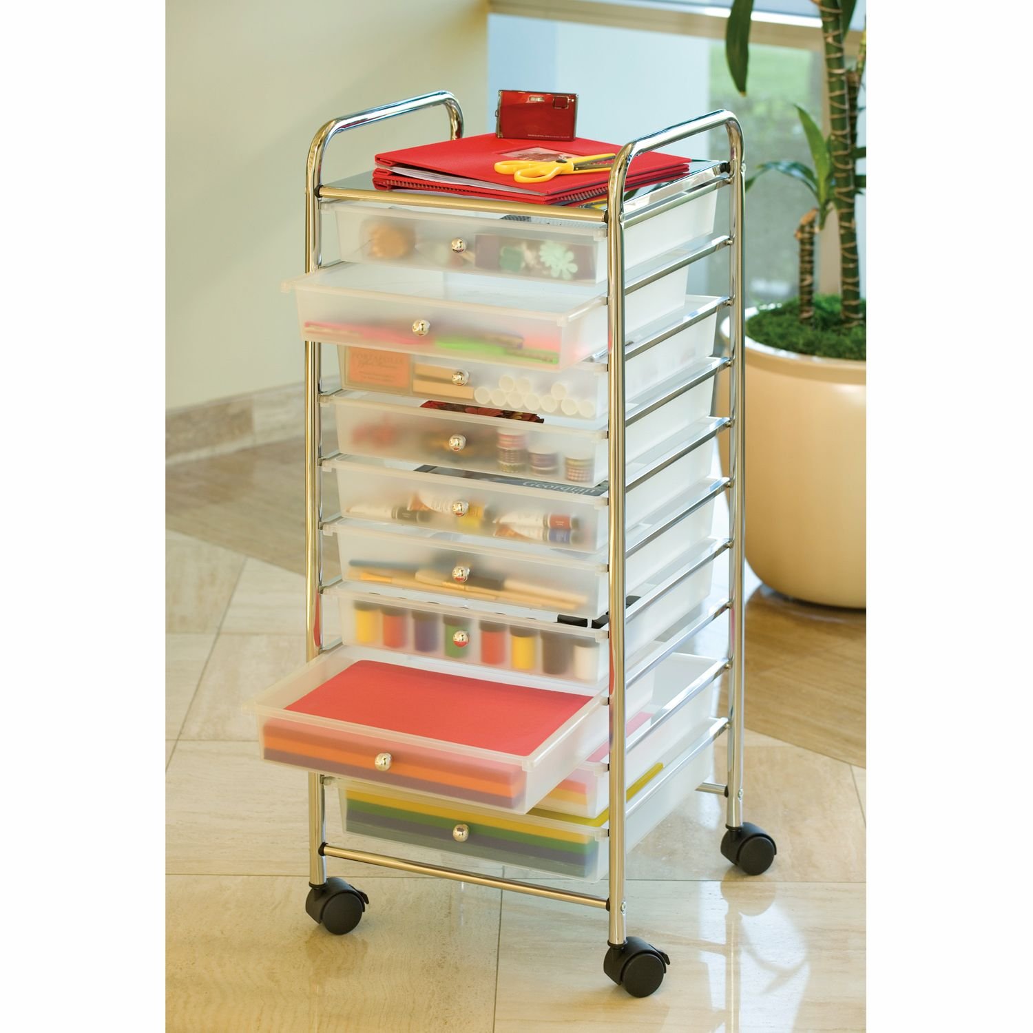 Seville Classics SHE16210B Desserte à 10 tiroirs en métal argenté 39,5 x 39 x 98 cm