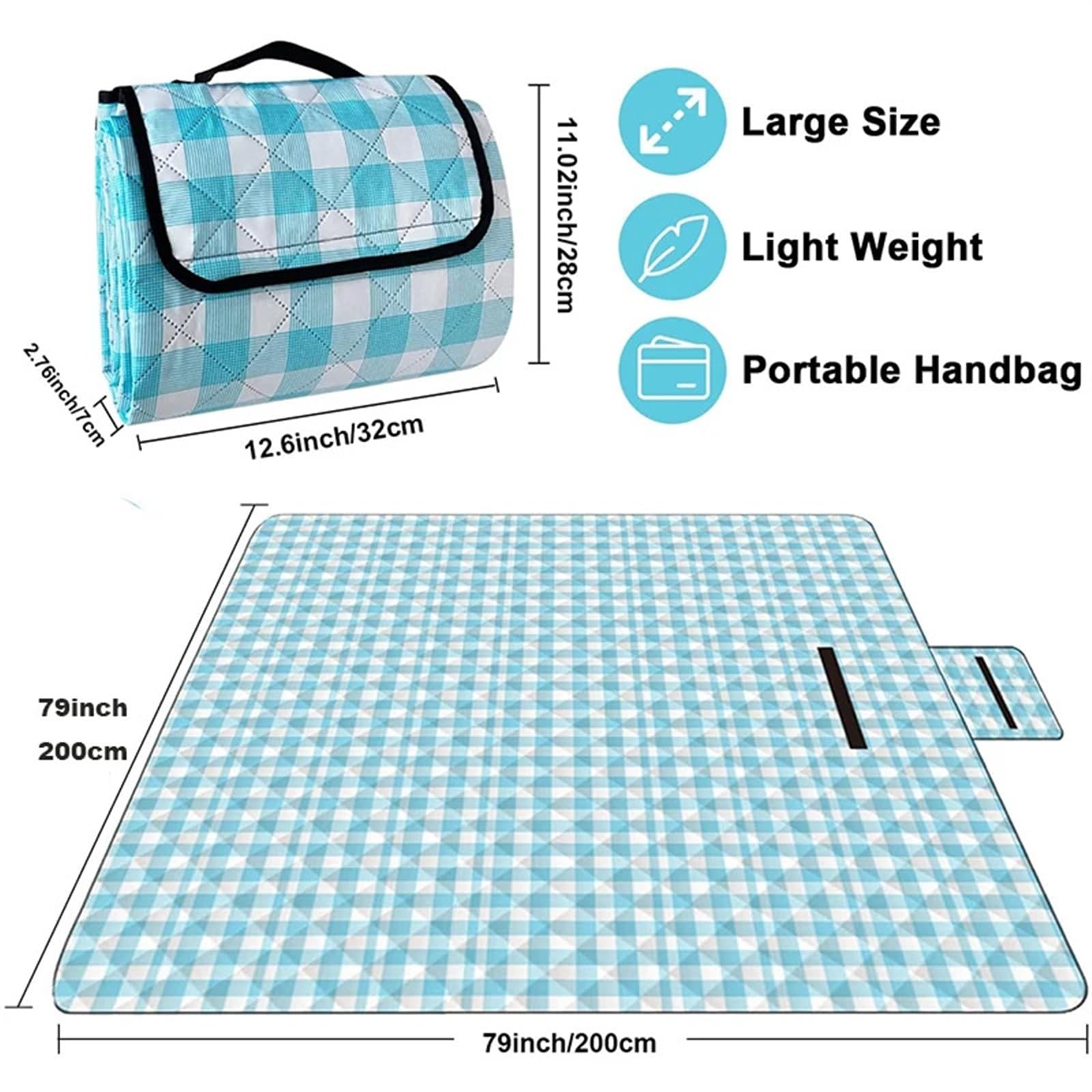 Coperta da Picnic 2x2m Tappetino da Campeggio for Picnic Coperta da Spiaggia Lavabile antisabbia Pieghevole con 3 Strati Parco Escursionismo Cortile Uso Esterno più Grande più Spessa(11)
