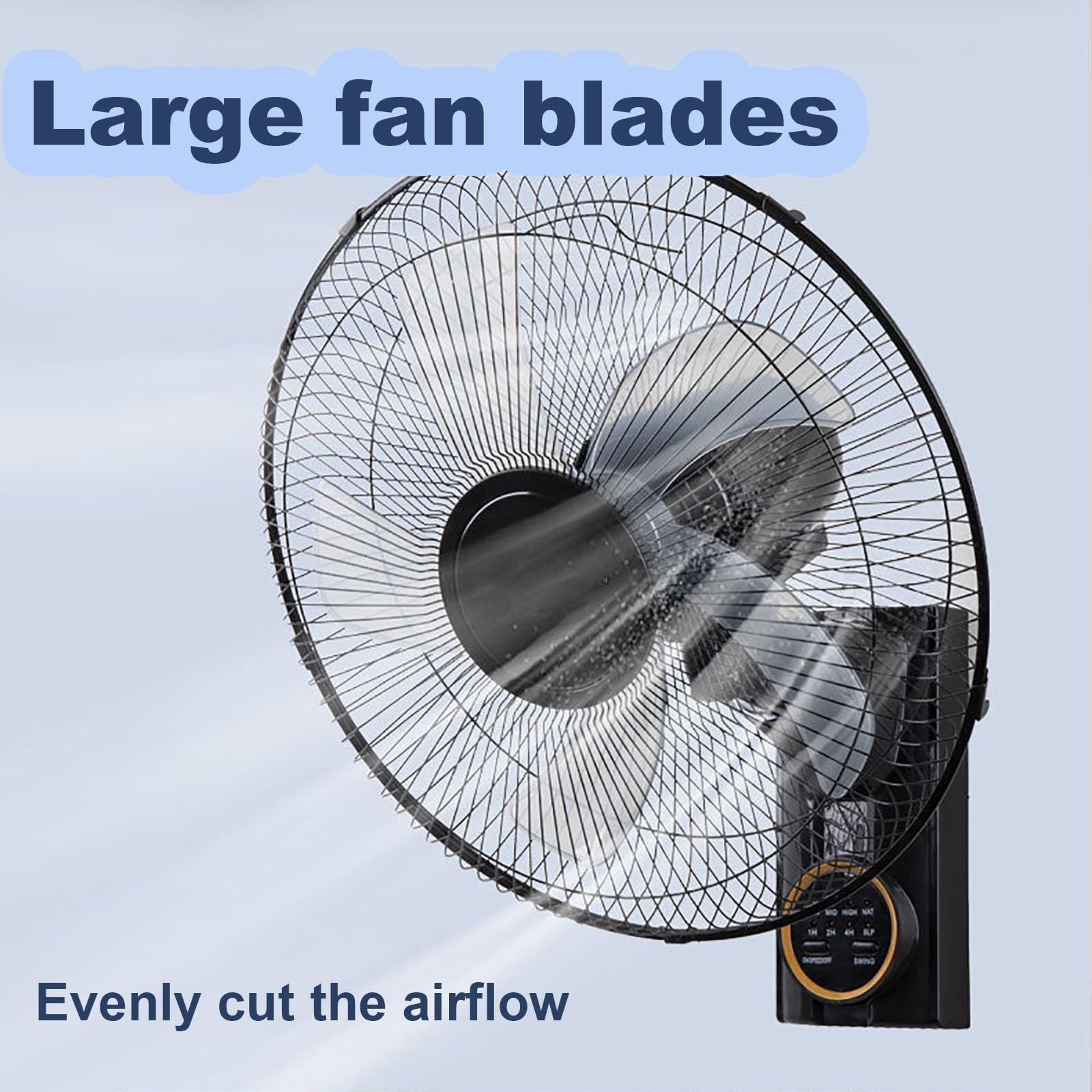 Ventilador Oscilante De Pared De 16 Pulgadas,Velocidad Del Aire Ajustable | Control remoto por botones,Funciona con un panel solar de 20 W,Batería de alta capacidad,Autonomía prolongada