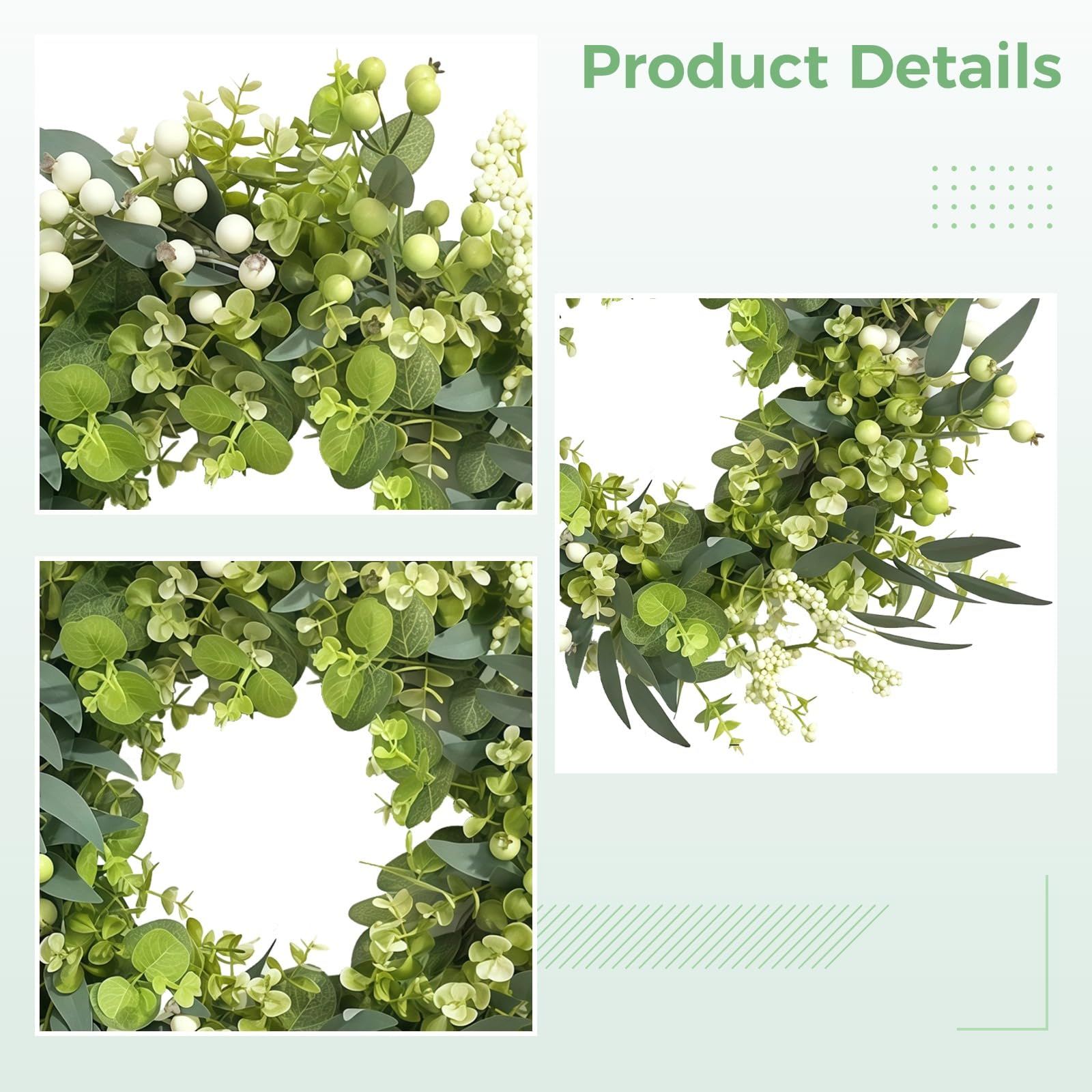Couronne de Printemps pour Porte d’entrée 45 cm, Couronne Verte en PVC, décoration Murale et pour cheminée, Usage intérieur et extérieur, Fleurs Blanches, pour Une Maison au Style saisonnier