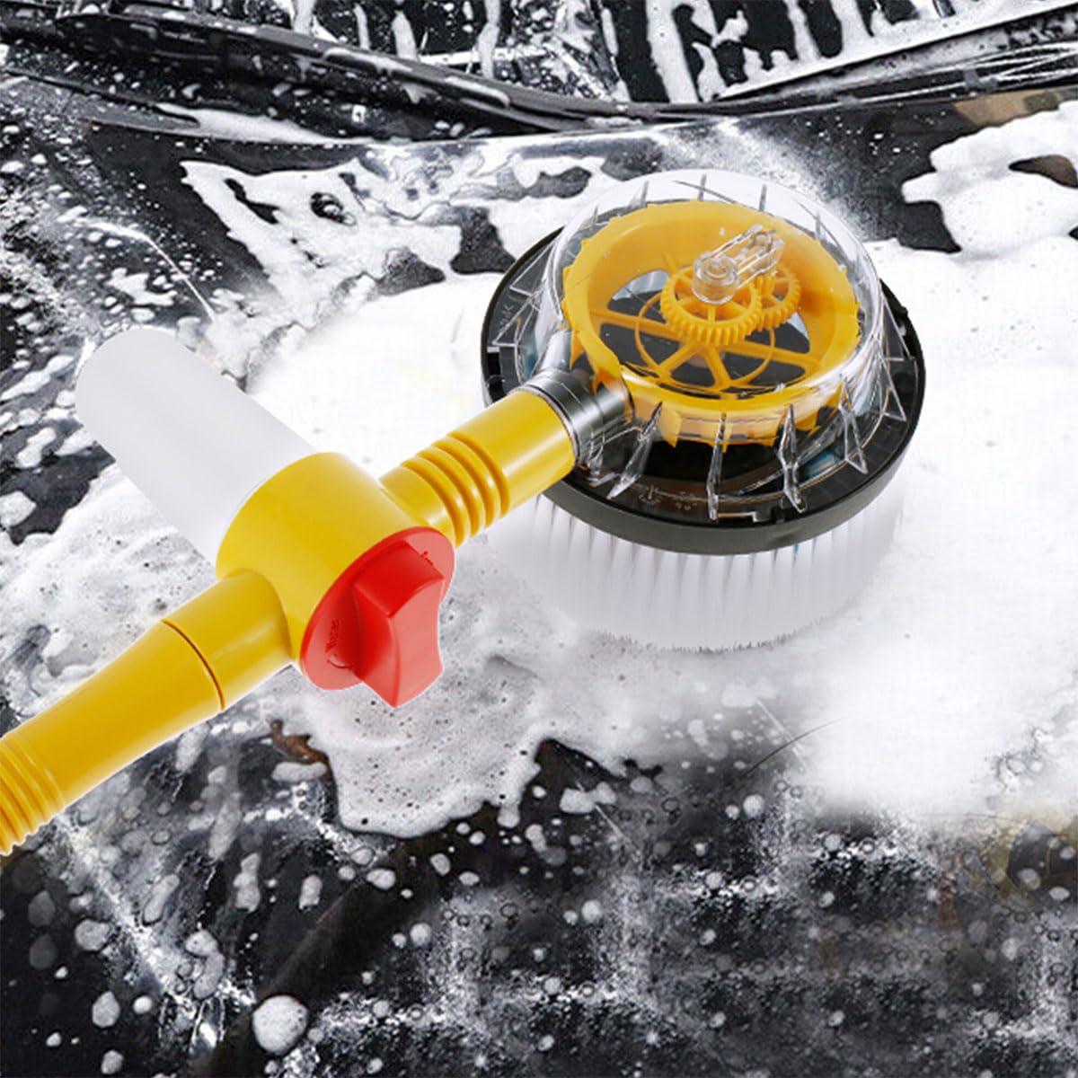 Spazzola rotante per lavaggio auto, kit di pulizia multifunzionale in schiuma con testa rotante a 360°, spazzola portatile in ciniglia per pulizia ad alta pressione, manico lungo per auto a