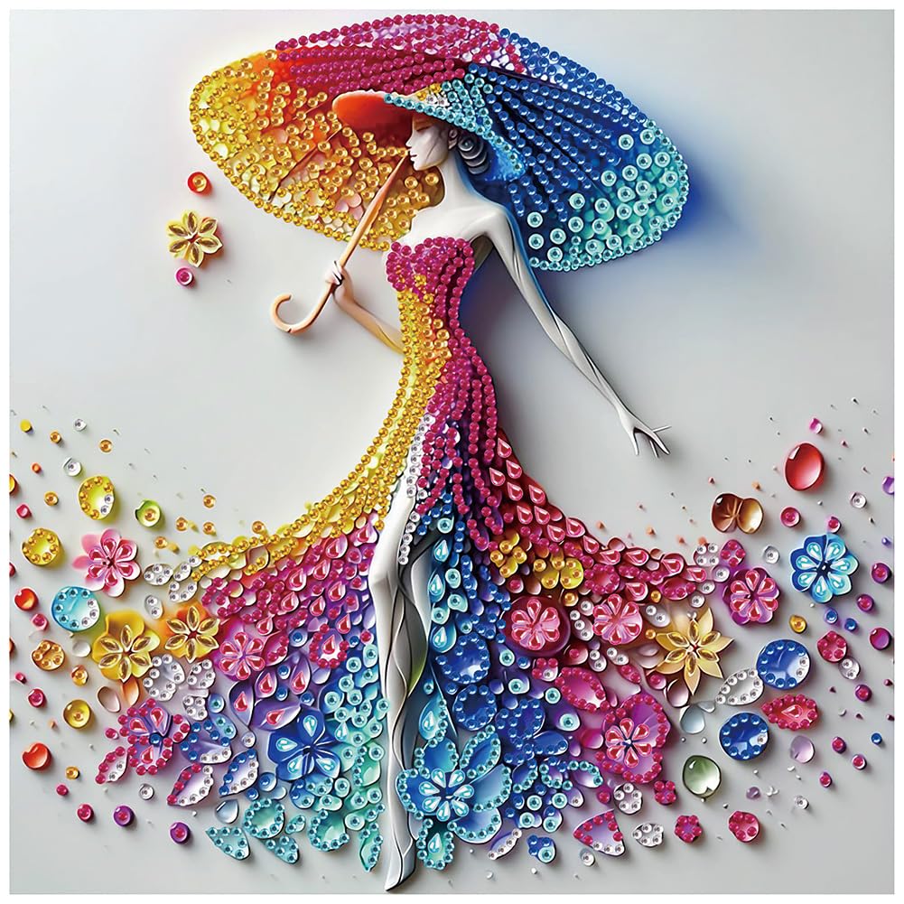 DIADAY Special Shape Diamond Painting Kit, Elegant Woman with Umbrella, Diamond Art Kit for Adults, Crystal Rhinestones, Wall Decor Craft, Wall Decoration Gift, 30.5X-image-37