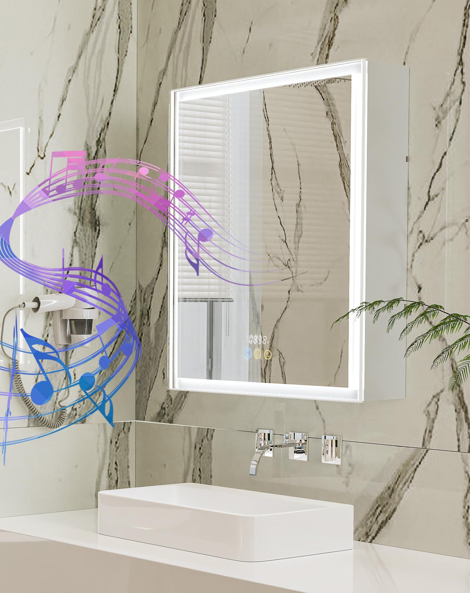 LUVODI Armario Espejo Baño con Luz Led Bluetooth 50 x 60 cm Armario con Full Luz en la Puerta Exterior y Interior, Cuerpo Alumnio Inoxidable, Luz de 3 Colores Ajustable, Antivaho, Bisagra silenciosa