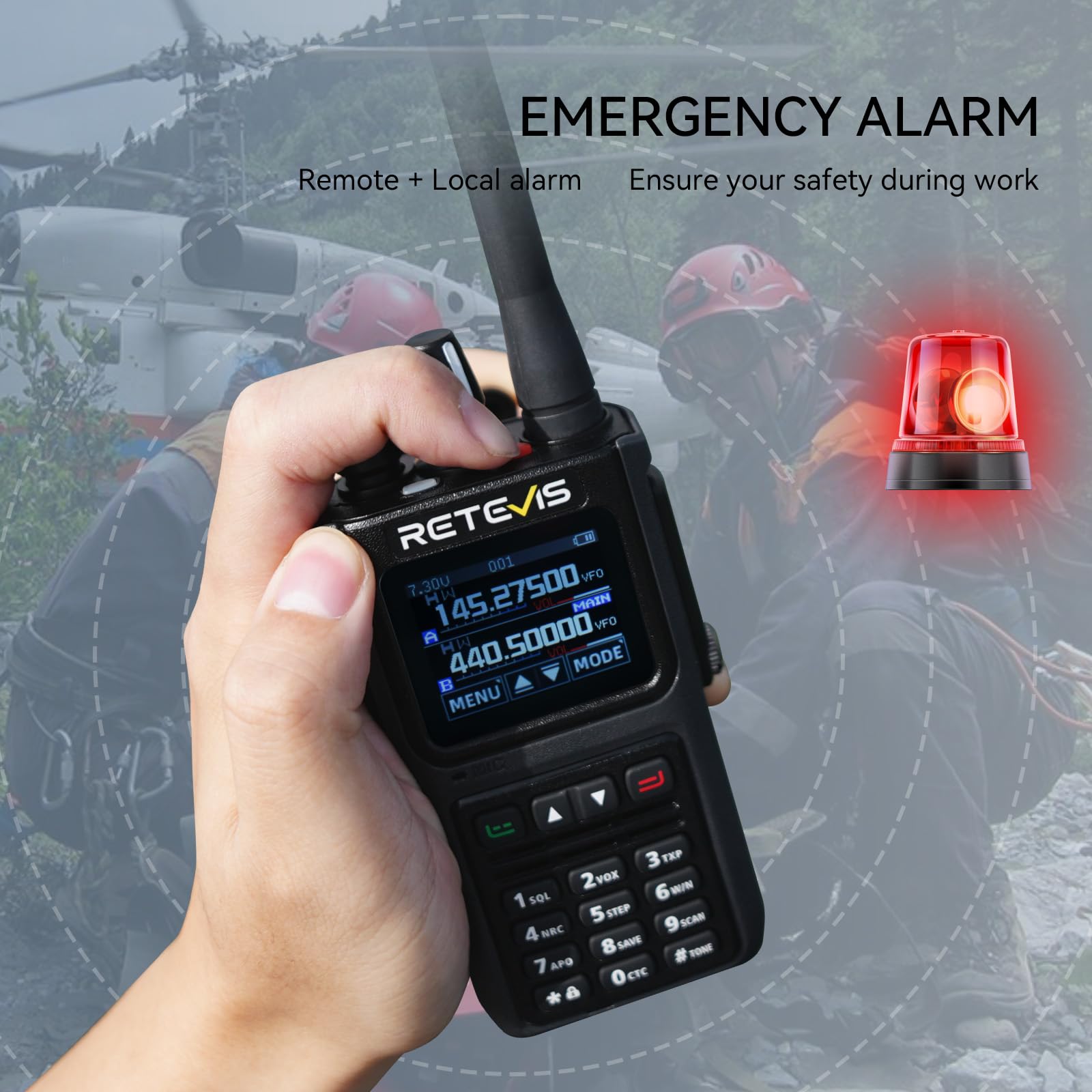 Retevis C1 Walkie Talkie Profesjonalne, Wodoodporne Krótkofalówki Dalekiego Zasięgu z Mikrofonem, Dual Band, Alarm Awaryjny, VOX, Akumulator Walkie Talkie 1800 mAh dla Logistyki (Czarny, 2 Szt)