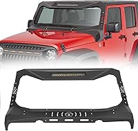 Tokmowin Madmax Windshield Frame Cover for 2007-2018 Jeep Wrangler JK - Roof Sun Visor Cowl Armor with 100W LED Lights, Textured Steel