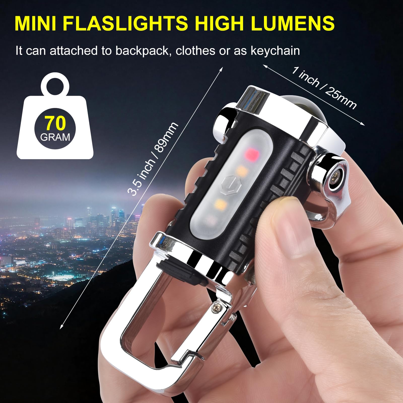FULLIKES Keychain Flashlight (3 in 1), Portable Rechargeable Bright Keychain Flashlight, Cob Keychain Work Light with 7 Light Modes, 1500 Lumens Mini Keychain Lights for Emergencies 1