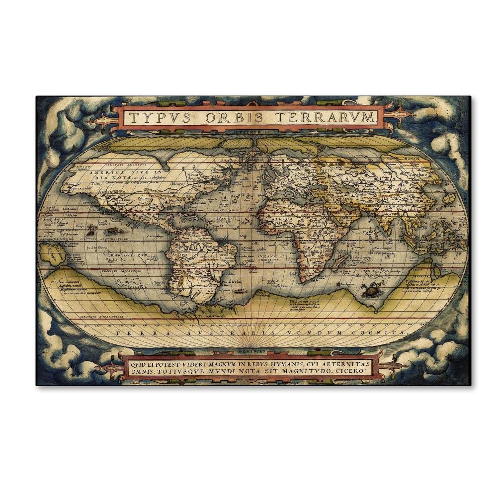 Cosmos Ortelius World Map 157 by Vintage Lavoie, 30x47-Inch Canvas Wall Art