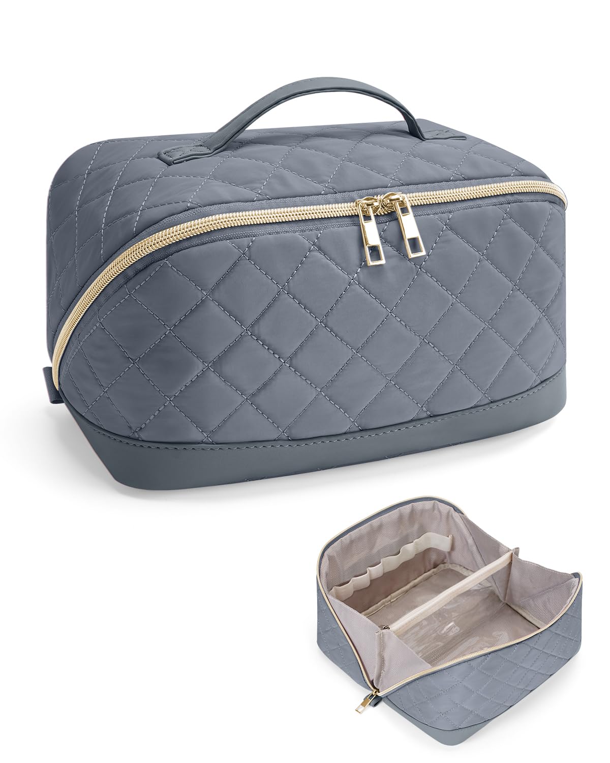 Travel Makeup Bag Large Capacity Cosmetic Bag for Women Portable Make up Bag with Clear Divider and Brush Compartment