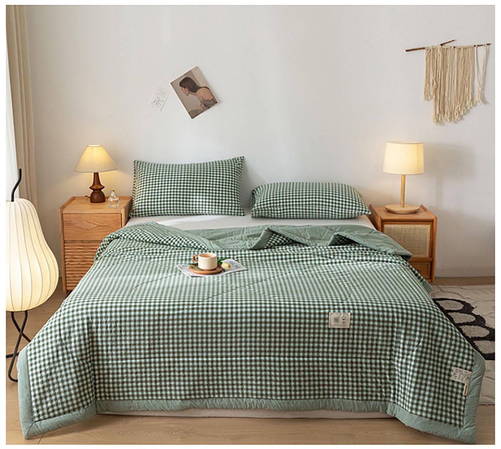 Colcha Acolchada 100% Algodón Edredón Reversible Estampada a Cuadros Colcha, Ligero y Transpirable, para Verano Cama Matrimonio Individual