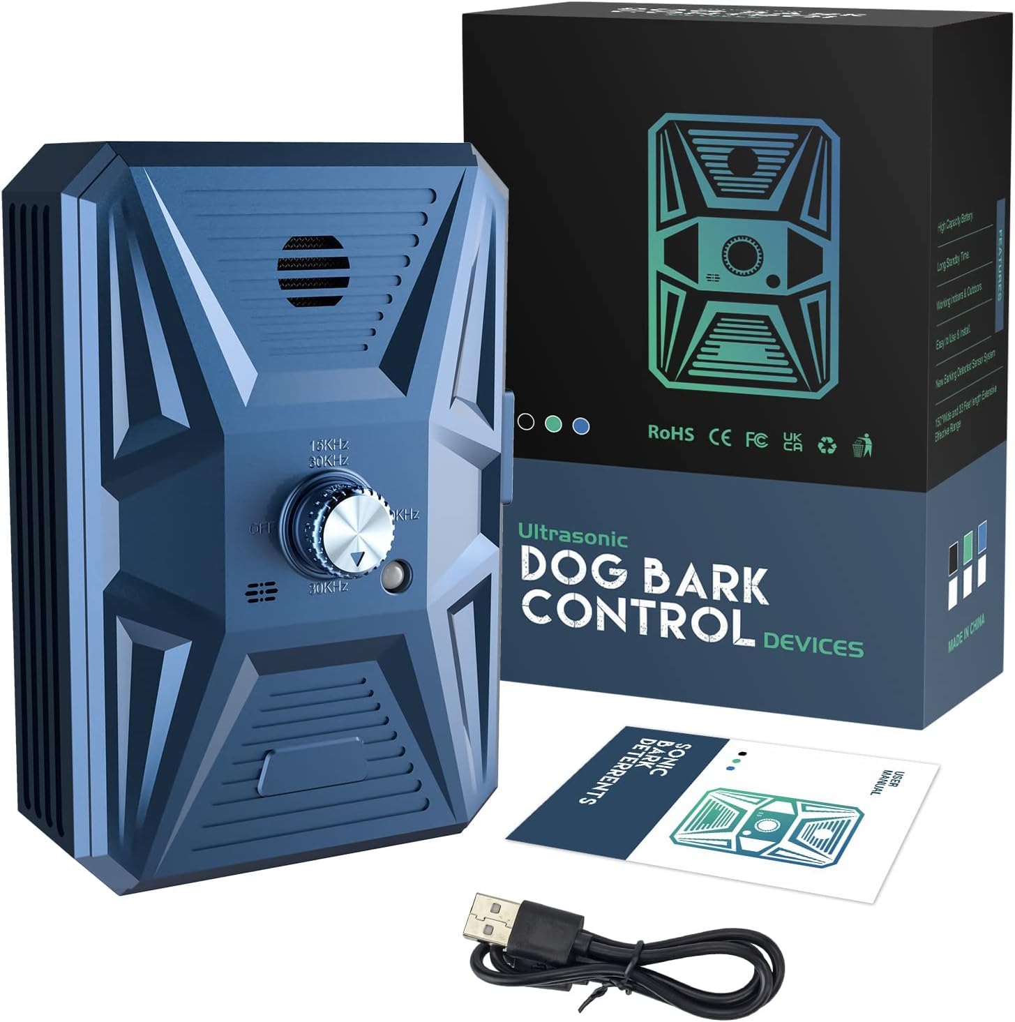 Anti Aboiement pour Chien, Dispositif Anti Aboiement ,33 Pieds Rechargeable Dispositif Dissuasion pour Petits et Grands Chiens Exterieu, Anti-Aboiement Chiens Ultrason pour Chien Anti Aboiements pour