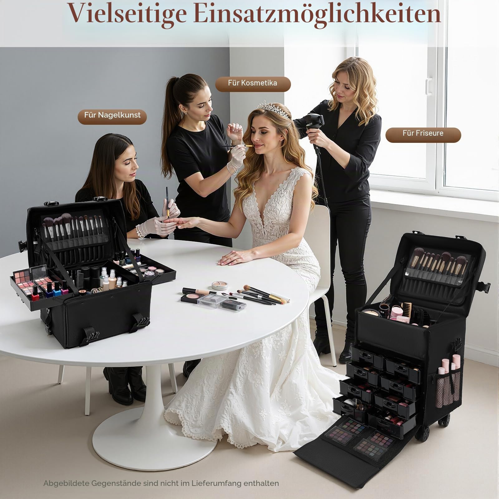 2 in 1 Kosmetikkoffer, Abnehmbarer Kosmetikkoffer Trolley mit Rollen und Deichsel, Friseurkoffer mit 8 Schubladen, Nagel Koffer, Make Up Koffer für Friseure, Maskenbildner und Maniküre, Schwarz