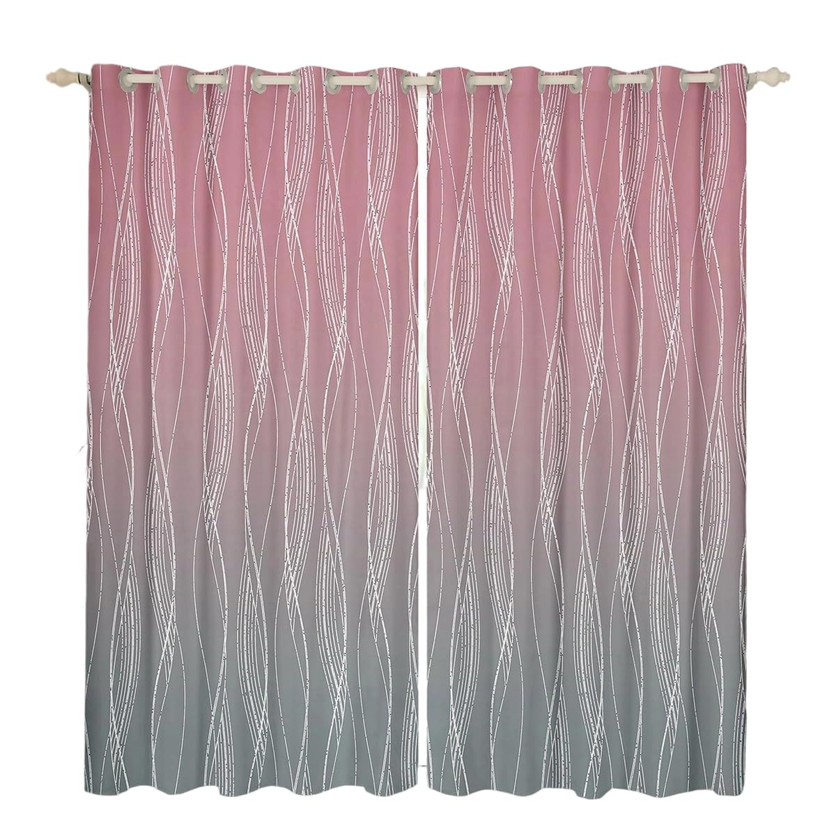 Homewish Pink Grey 46" Wx54 L Window Curtains For Girls Room Abstract Ombre Curtains & Drapes Light Pink Gray Gradient Blackout Curtains Geometric Silver Striped Window Treatments 2 Panels