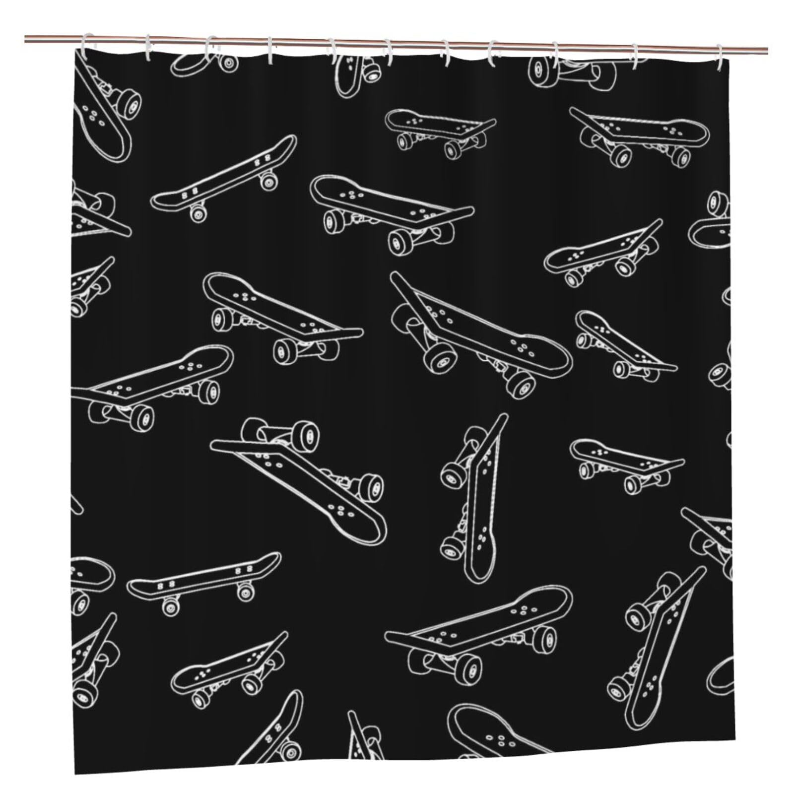 Oudrspo Polyester Fabric Shower Curtain - 70x70 Inch with Metal Grommets, Artistic Privacy Design, Skateboard