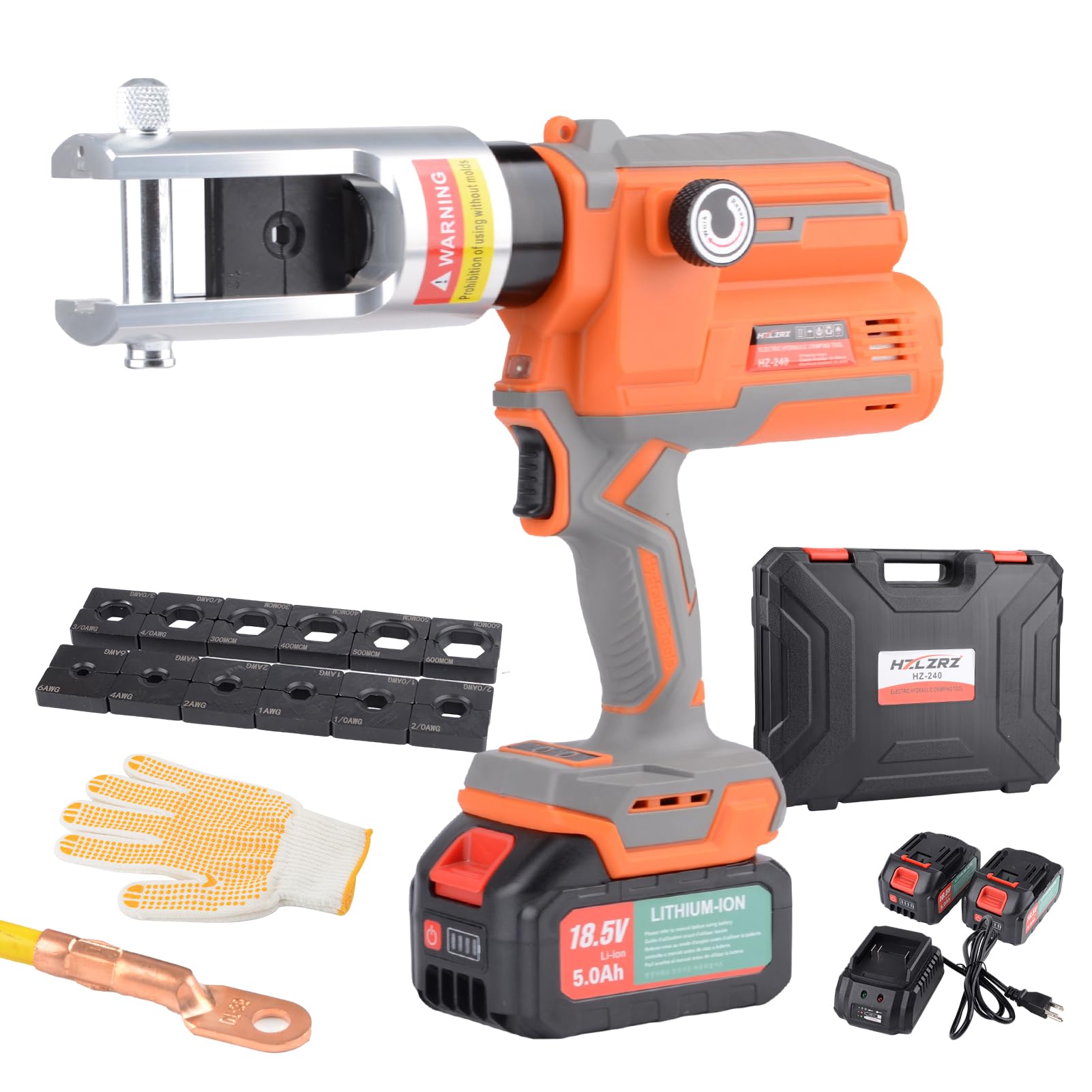 HZLZRZ Electric battery lug crimping tool, 12 Ton battery cable crimper with Smart Chip Protection, Large Capacity Battery, Wire Cable Lug Crimping