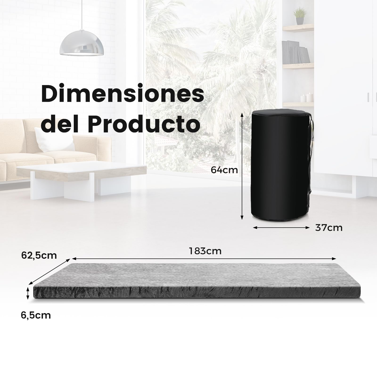 GYMAX Colchón de Espuma Viscoelástica con Bolsa de Transporte, Colchón de Aire, Colchón de Suelo Enrollable, para Camping, 183 x 62,5 x 6,5 cm