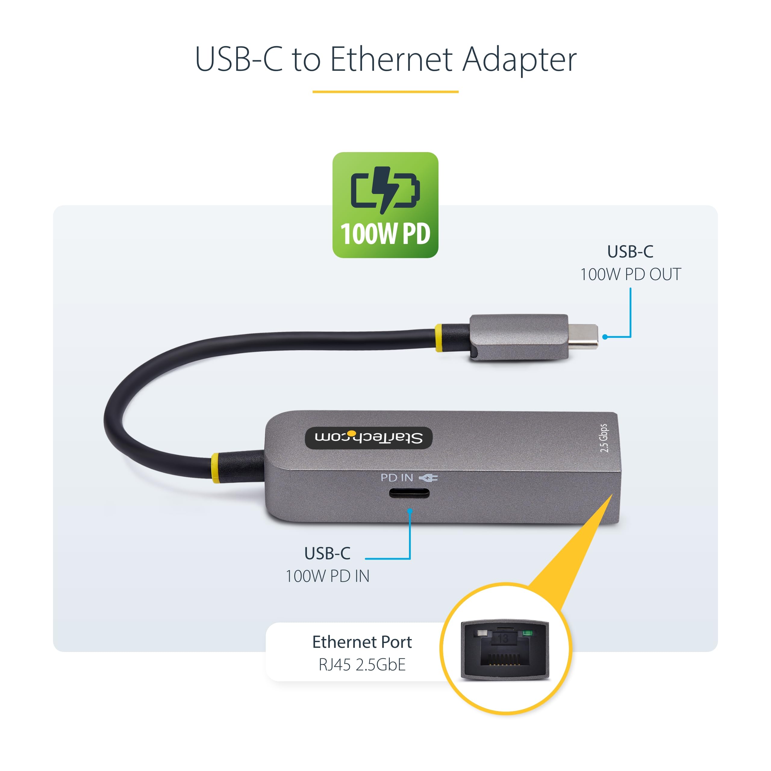 StarTech.com Adapter USB-C 2.5GbE na Ethernet, 100 W PD Pass-Through, NBASE-T NIC, USB 3.0 Type-C 2.5 Multi Speed