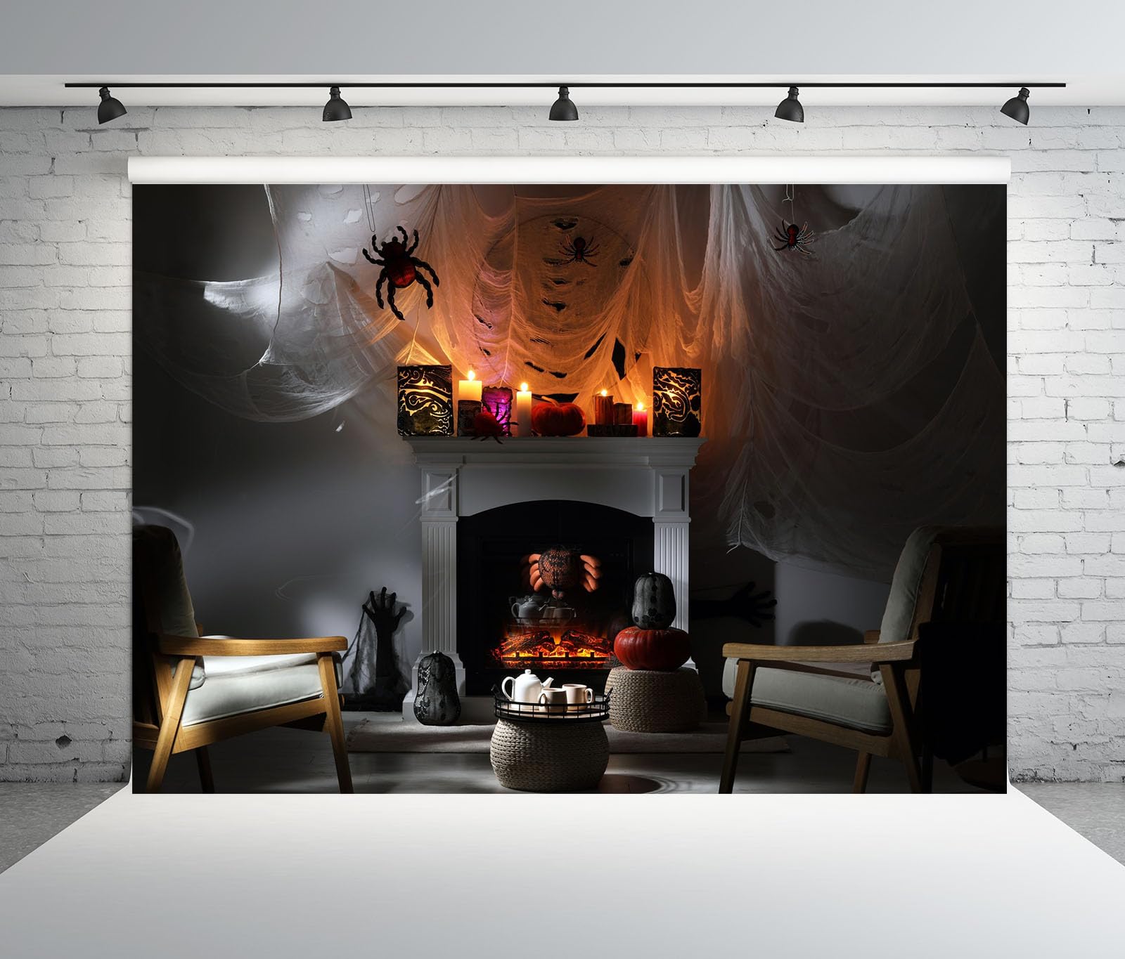 10x8FT (3x2.5m) Salotto Halloween Con Ragnatele Sfondo Fotografico