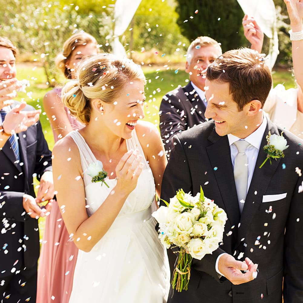 6 Pezzi Boutonniere E Corsage Per Matrimonio, Fiori All'Occhiello In Seta Per Sposa E Damigelle, Decorazioni Per Banchetti E Anniversari, Colori Vari
