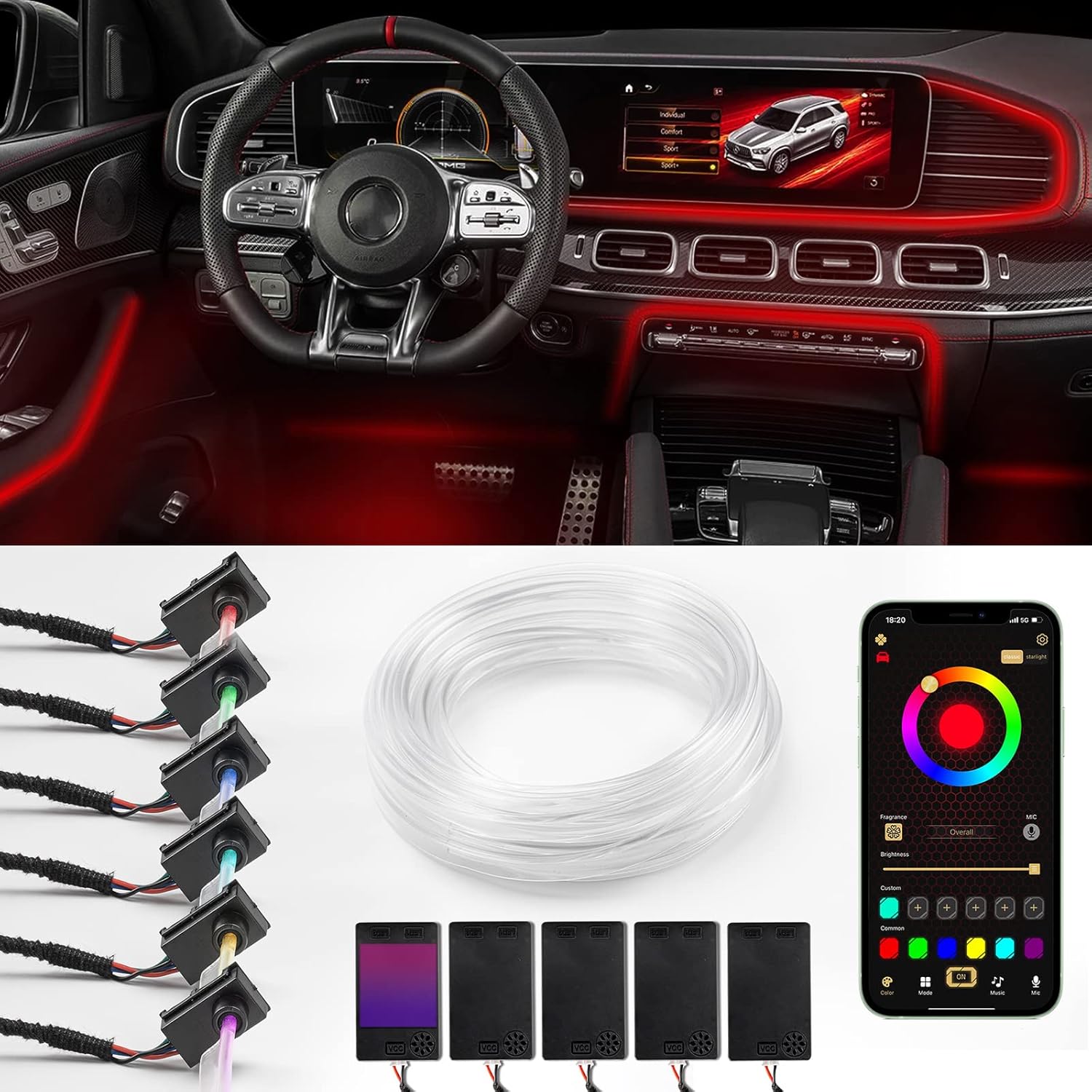 AMSPRAC Car LED Strip Lights, Car Interior Ambient Lighting Kit