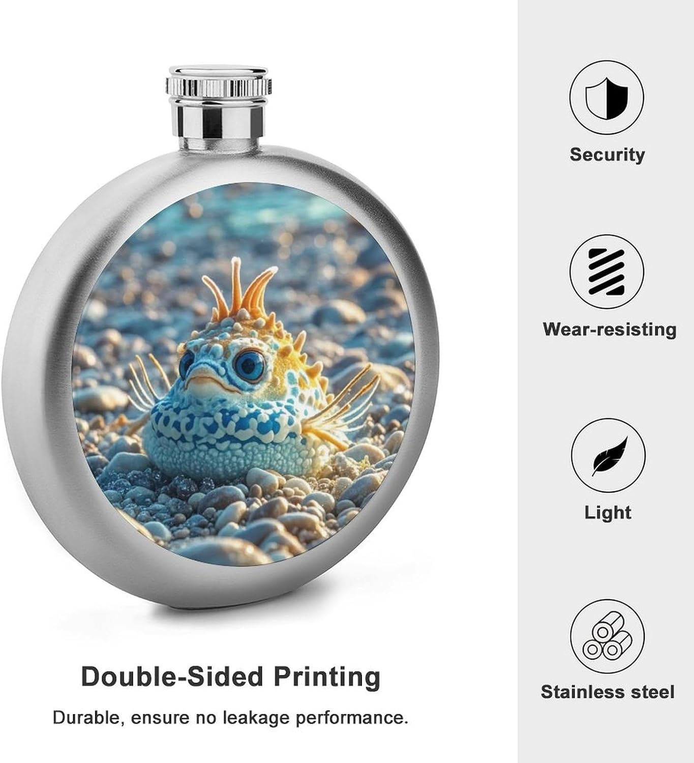 Cute Sea Animal Stainless Steel Flagon to 5 Oz with Screw Cap,Hip Flask for Men–Whiskey & Liquor Pocket Flask,Alcohol Flagon for Camping Drink Sports Outdoor Wine Bottle