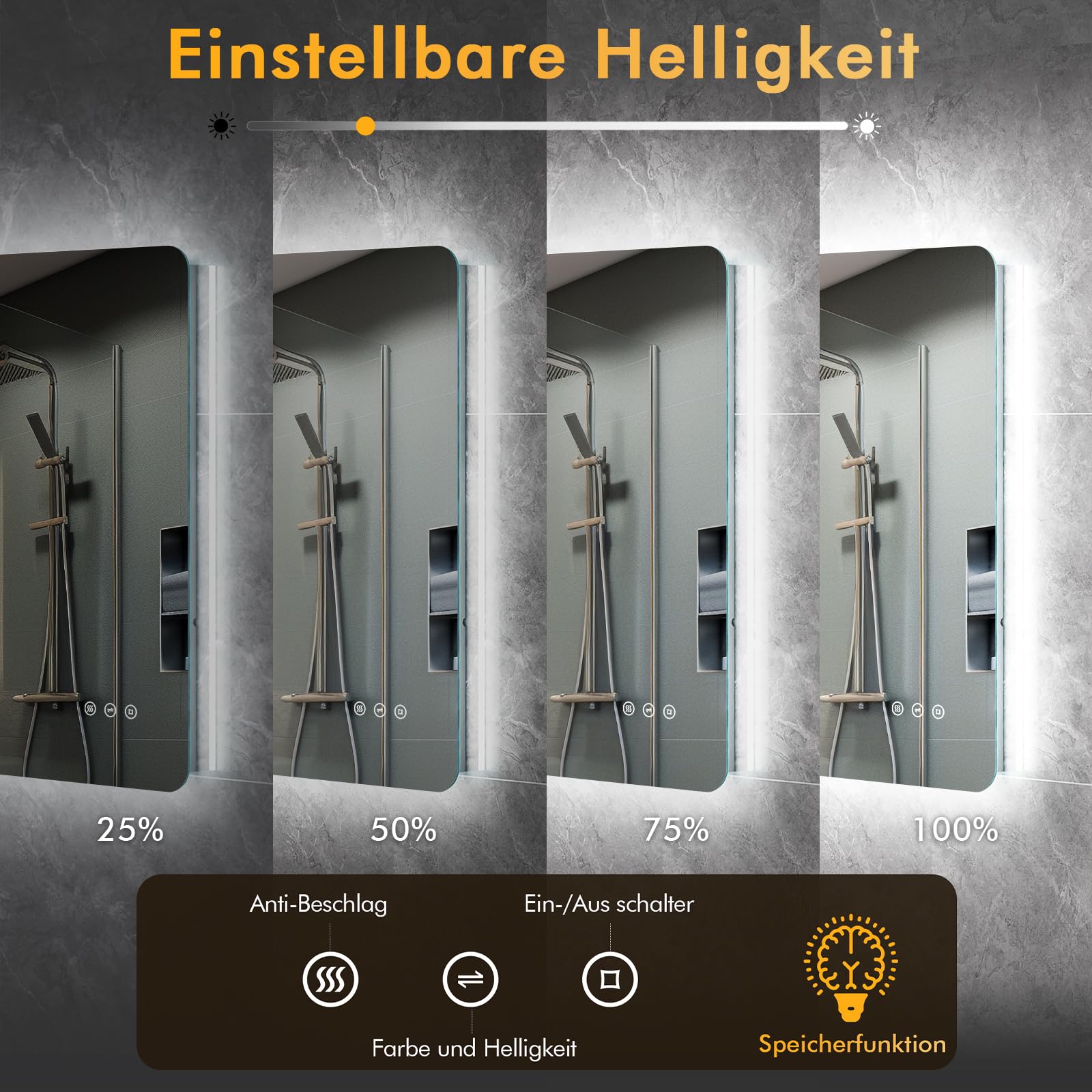 Badspiegel mit Beleuchtung 80x60 cm, LED Spiegel Bad mit Licht, 3 Lichtfarben, Dimmbar, Antibeschlag, Speicherfunktion, IP44, Horizontal/Vertikal montierbar, Rückbeleuchtung