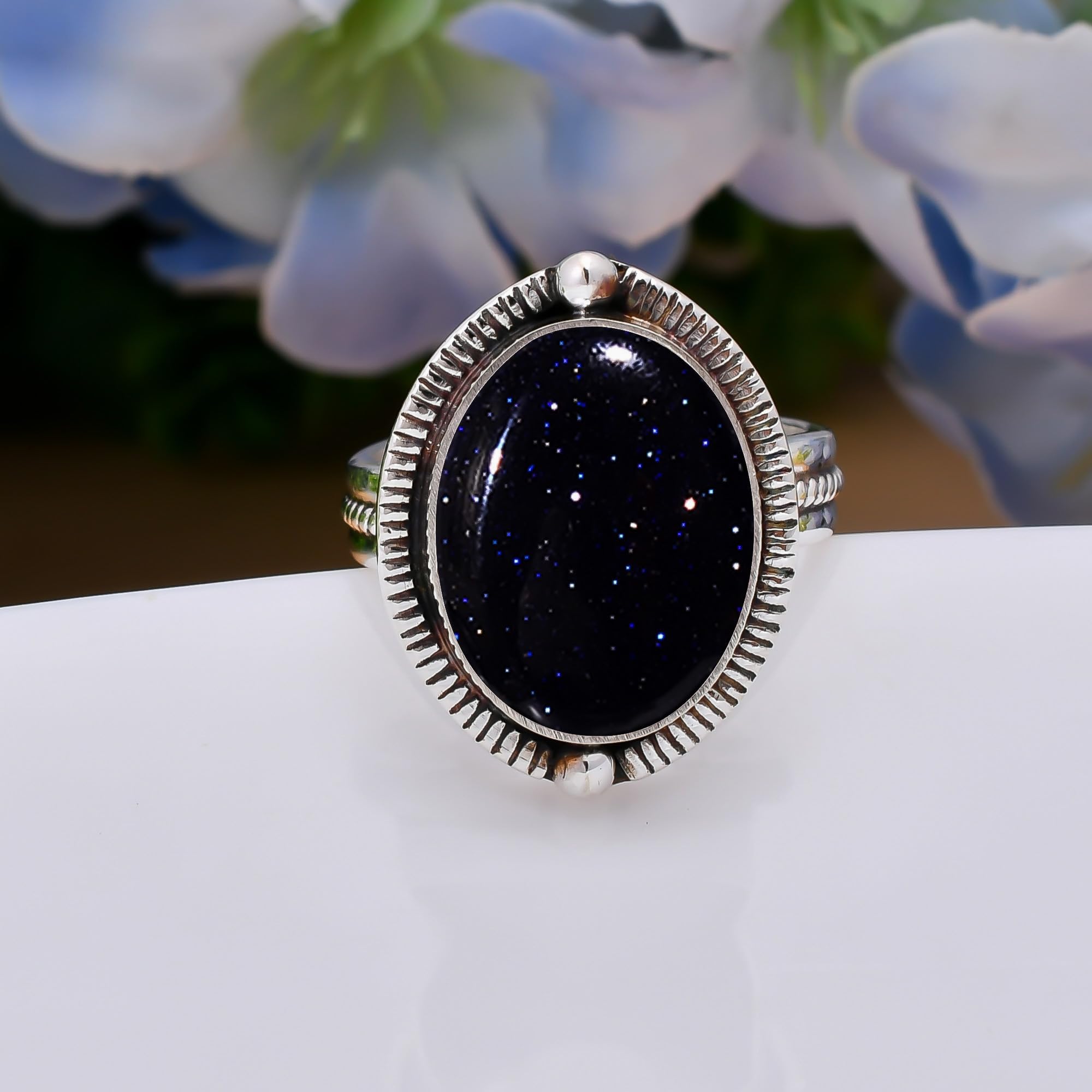 MINSA JEWELRY Blue Sunstone 925 Sterling Silver Ring, Adjustable Ring, Silver Jewelry Ring, Blue Ring, Oval Ring, Dainty Ring, Handmade Ring, Gemstone Ring, Gift Fo V5074-R2189-2|5