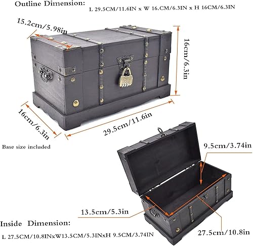 Miniatura 4 de Caja de madera decorativa antigua del tesoro de la vendimia del pecho del almacenamiento con la cerradura para la decoración de la casa