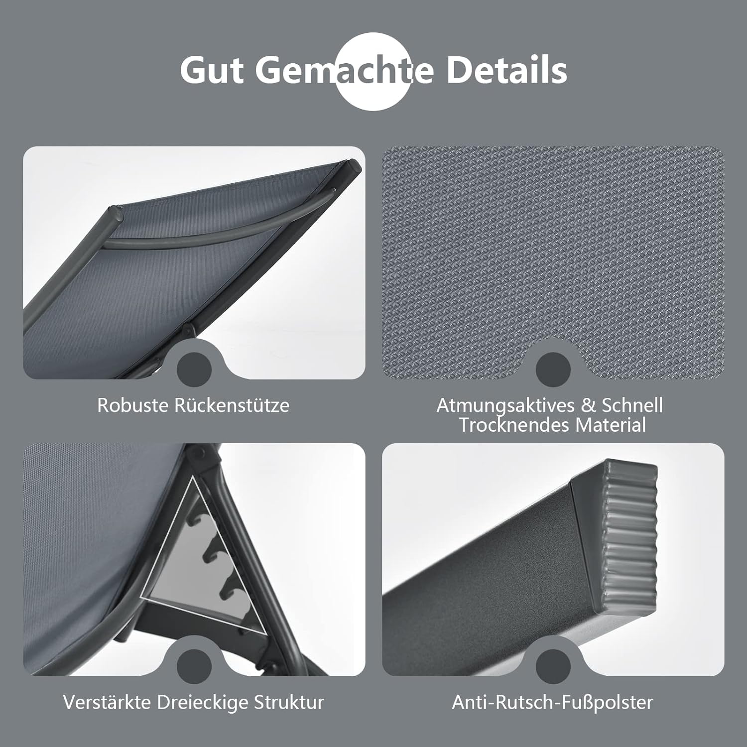 GOPLUS 2er Set Sonnenliege mit Rollen, Gartenliege wetterfest, Liegestuhl, Relaxliege mit 6-stufig Verstellbarer Rückenlehne, bis zu 150kg belastbar, Sonnenliege für Terrasse, Garten, Pool, Grau
