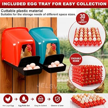 10 Pack Chicken Nesting Boxes with Roll Away Egg Collection, Plastic Chicken Laying Boxes with Covered Egg Catcher & Ventilated Egg Trays, Durable Nest Boxes for Backyard Chicken Coop & Farm, Green