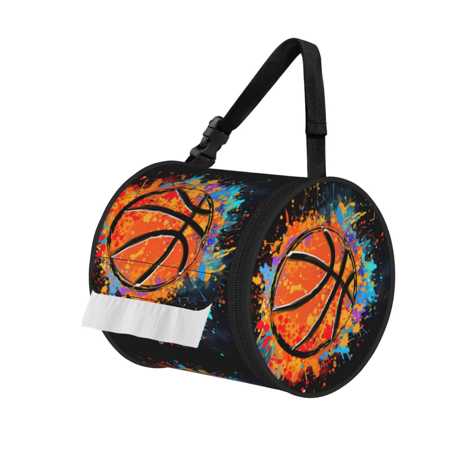 Shooting A Basketball Print Round Tissue Dispenser Bag With Carry Strap, Portable Roll Holder For Car Travel Home