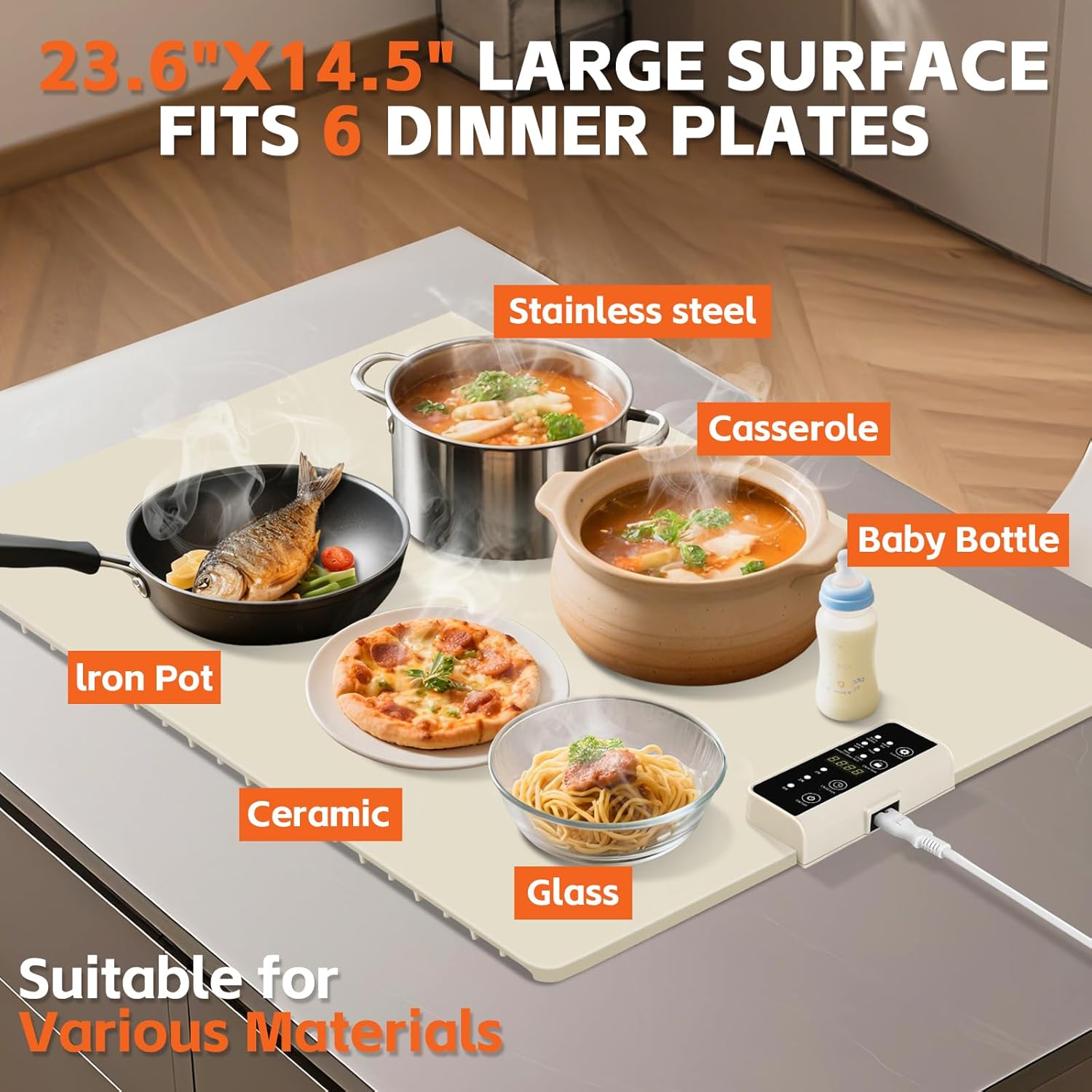 2 Pack Chafing Dishes Food Warming Mat Electric Silicone Heating Pad with Adjustable Temperature Control Portable Heat-Resistant Mat for Dining Tables Parties Buffets (White)